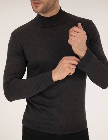 Antrasit Melanj Slim Fit Yarım Balıkçı Yaka Basic Triko Kazak