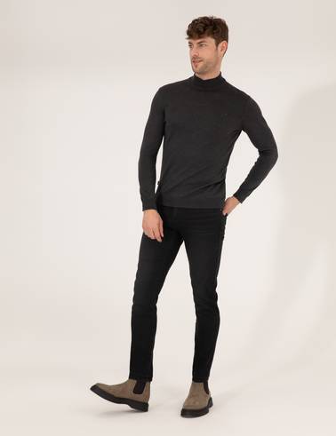 Antrasit Melanj Slim Fit Yarım Balıkçı Yaka Basic Triko Kazak