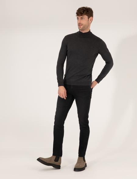 Antrasit Melanj Slim Fit Yarım Balıkçı Yaka Basic Triko Kazak - 50259002078