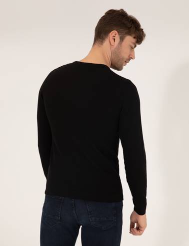 Siyah Slim Fit Bisiklet Yaka Triko Kazak