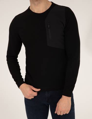 Siyah Slim Fit Bisiklet Yaka Triko Kazak