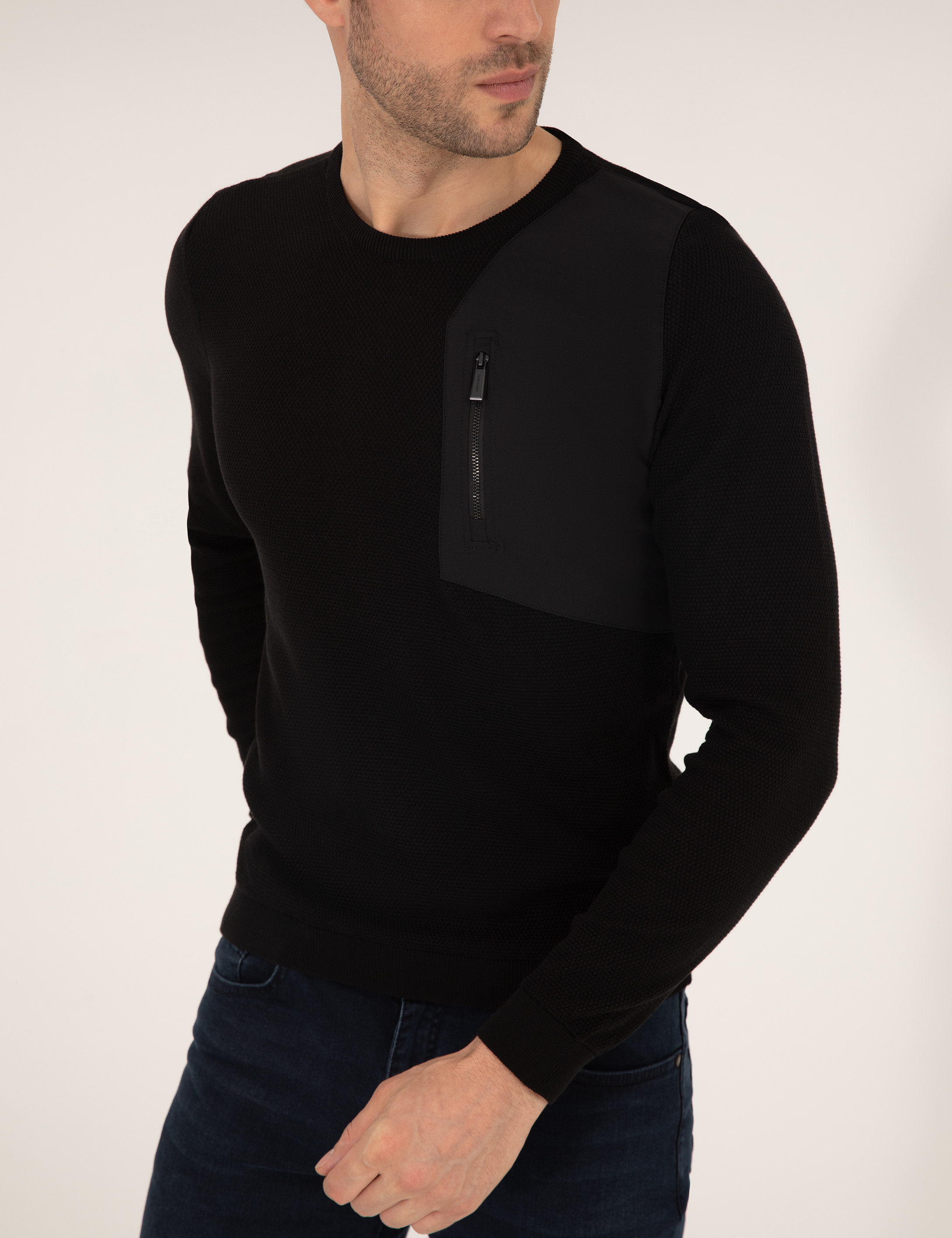 Pierre Cardin Siyah Slim Fit Bisiklet Yaka Triko Kazak görsel 2