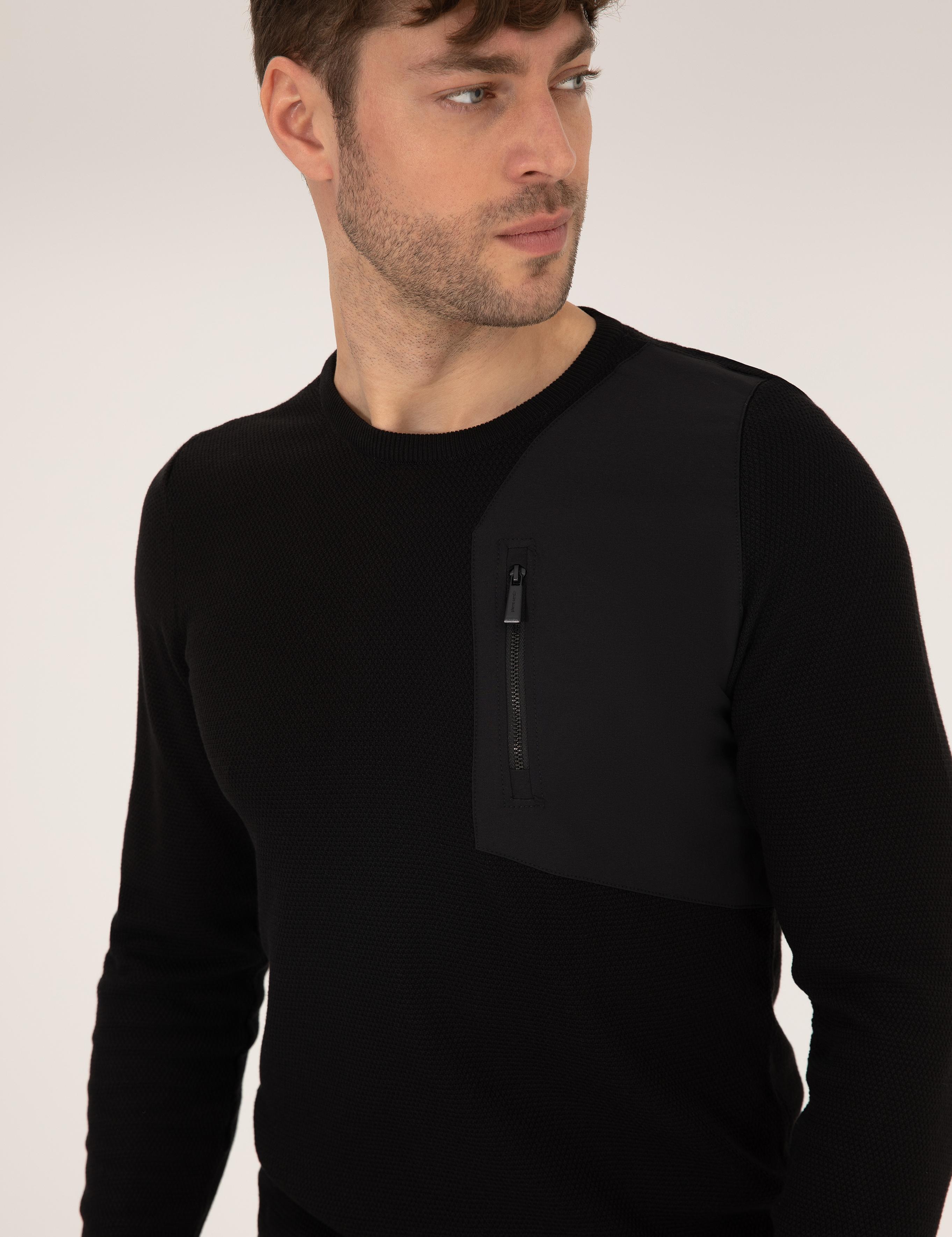 Siyah Slim Fit Bisiklet Yaka Triko Kazak