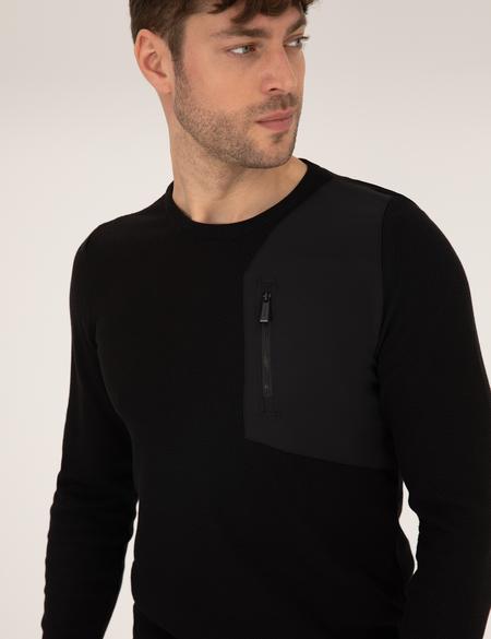 Siyah Slim Fit Bisiklet Yaka Triko Kazak - 50259799008