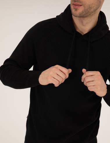 Siyah Regular Fit Kapüşonlu Triko Kazak
