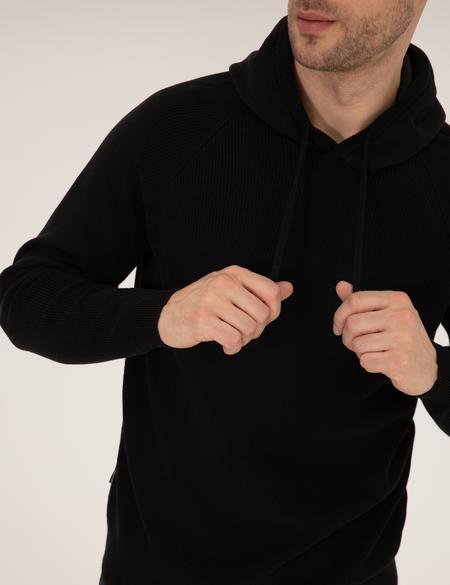 Siyah Regular Fit Kapüşonlu Triko Kazak - 50260289013