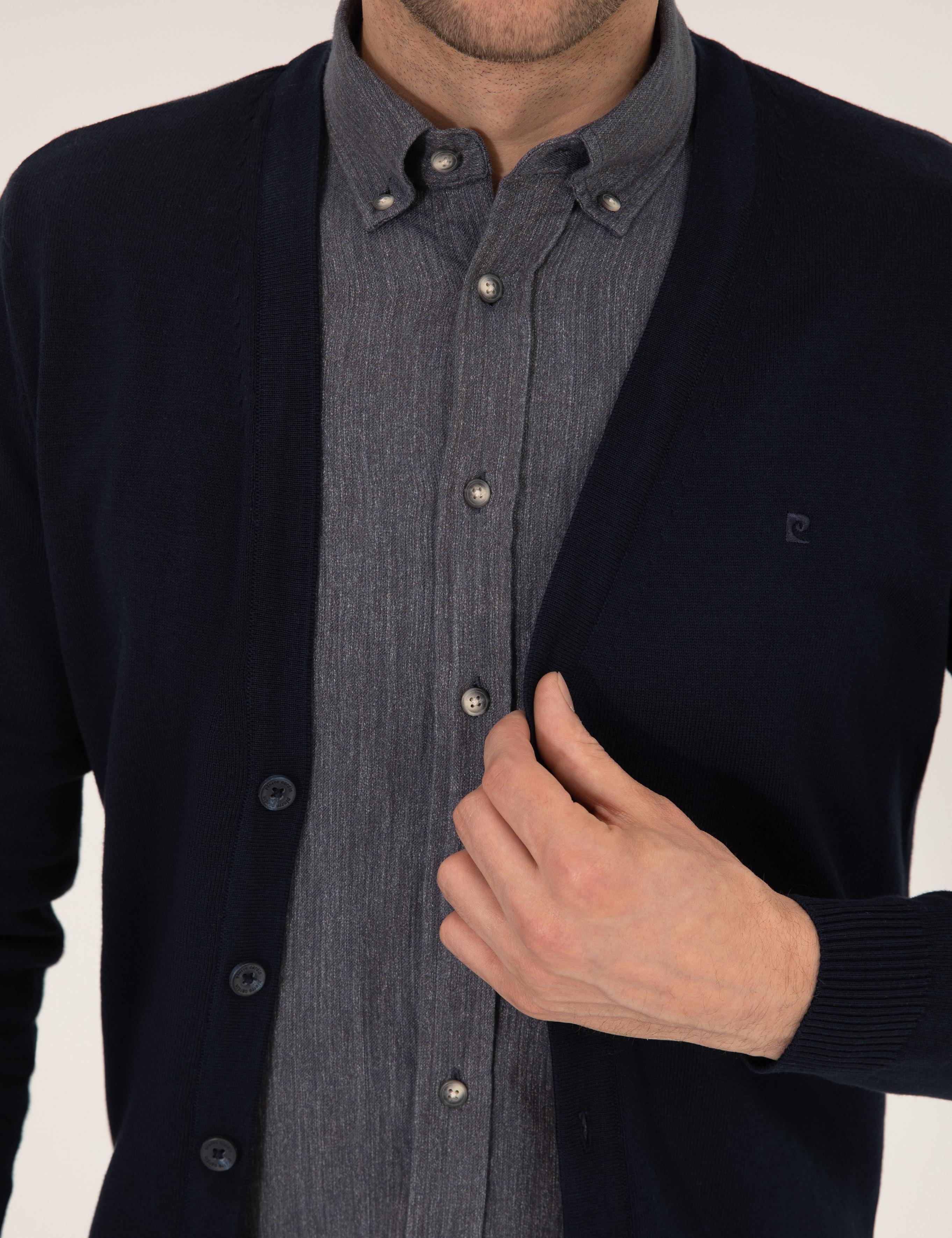 Lacivert Slim Fit Basic Düğmeli Triko Hırka