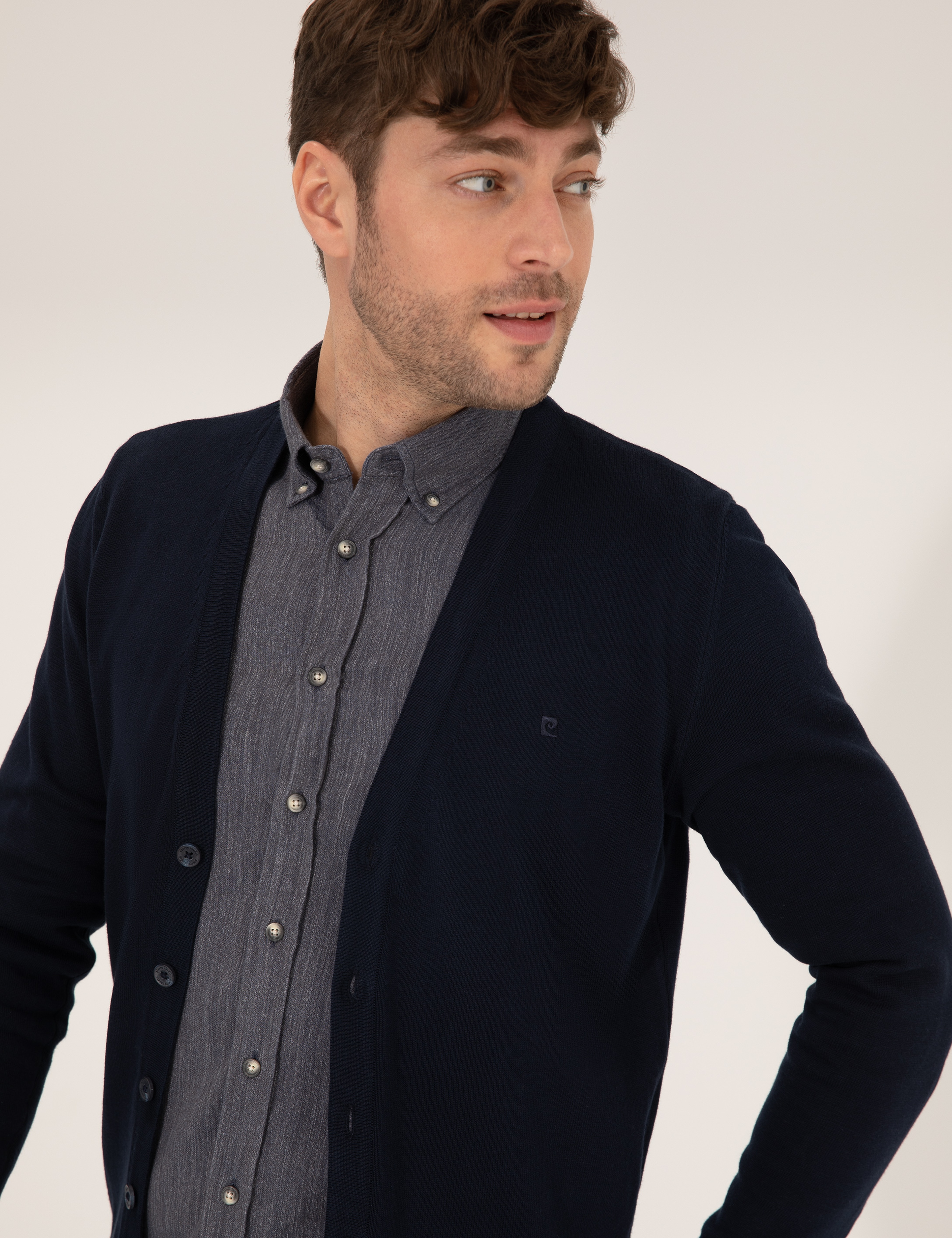 Lacivert Slim Fit Basic Düğmeli Triko Hırka