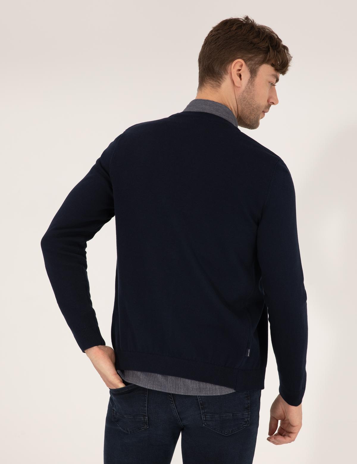 Lacivert Slim Fit Basic Düğmeli Triko Hırka - 50260806017