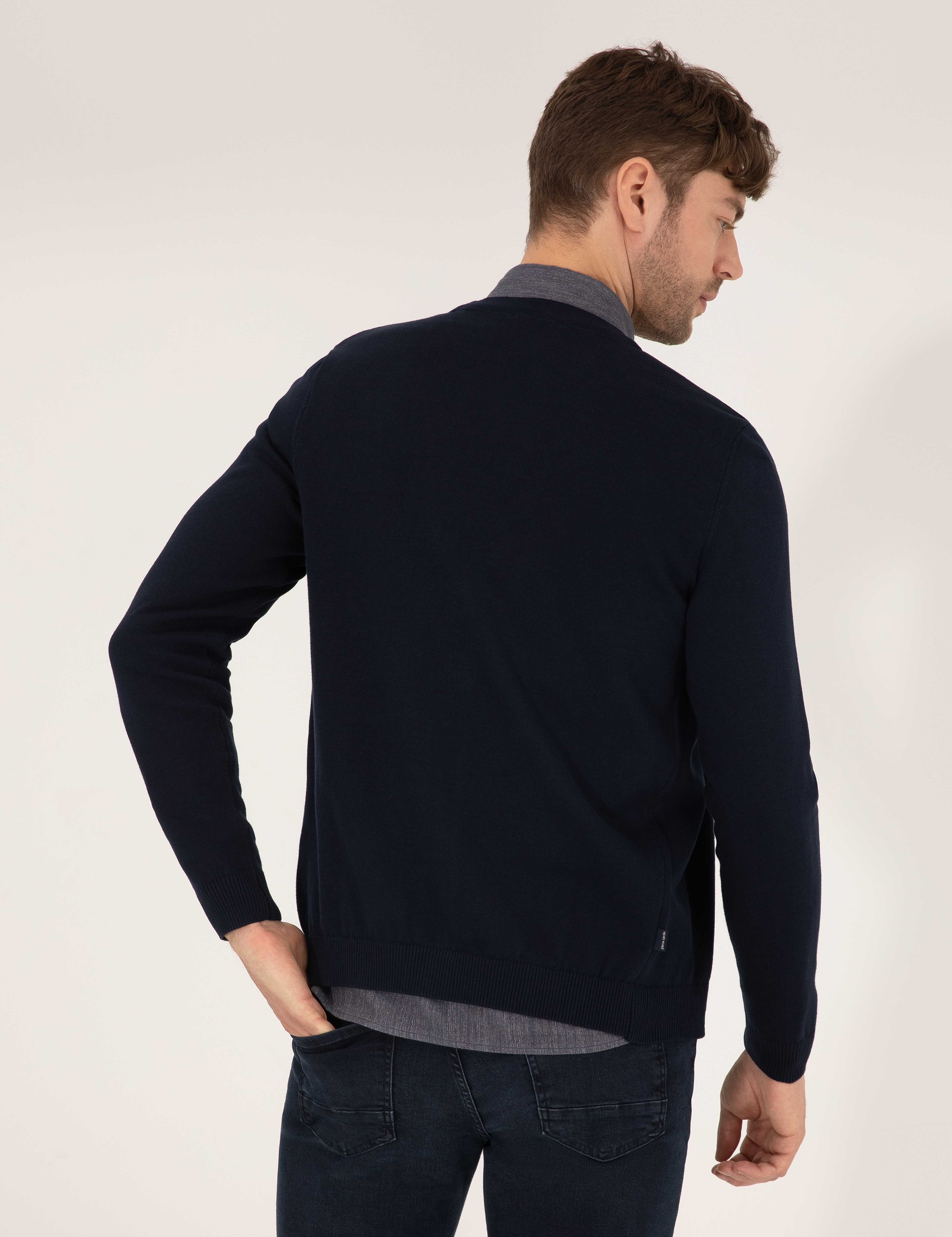 Lacivert Slim Fit Basic Düğmeli Triko Hırka - Image 5