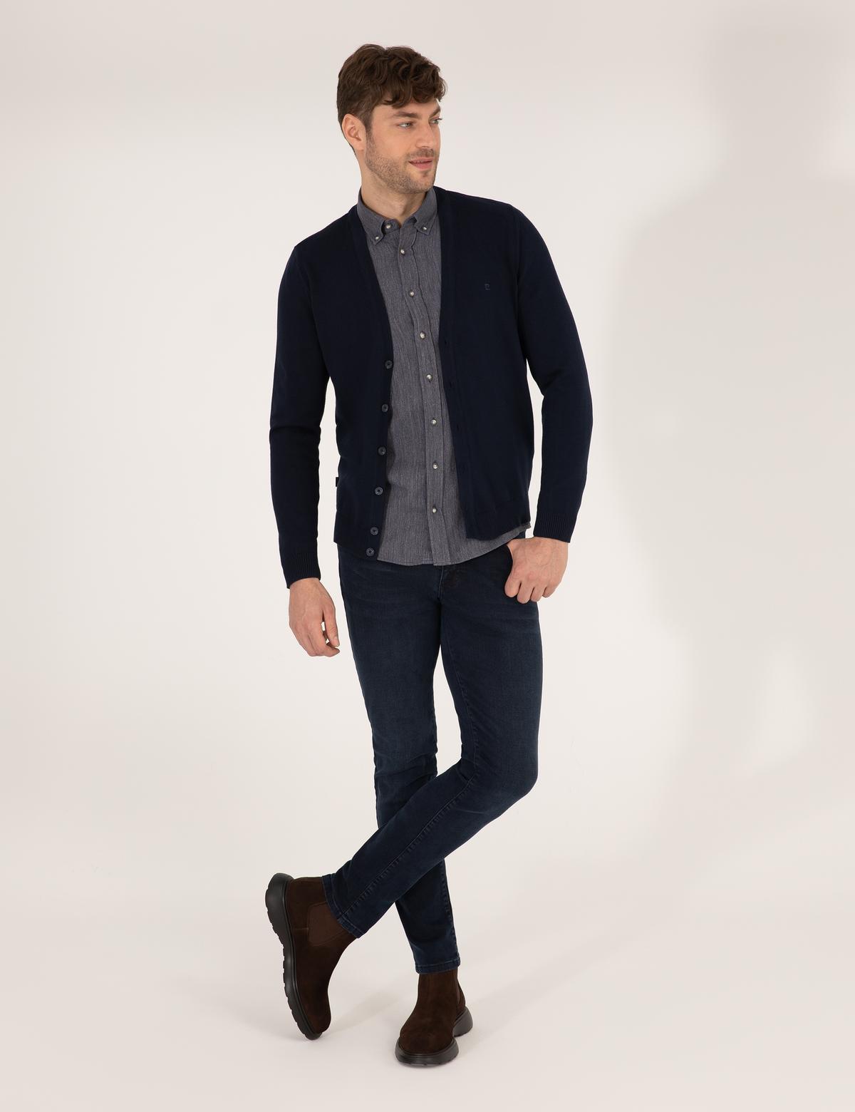 Lacivert Slim Fit Basic Düğmeli Triko Hırka - 50260806017