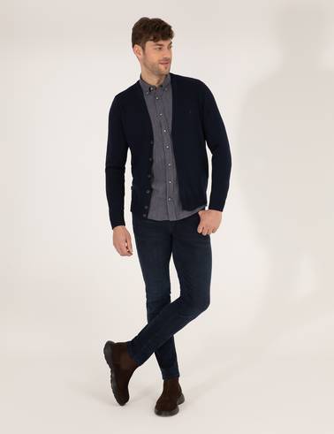 Lacivert Slim Fit Basic Düğmeli Triko Hırka