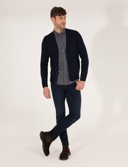 Lacivert Slim Fit Basic Düğmeli Triko Hırka - 50260806017