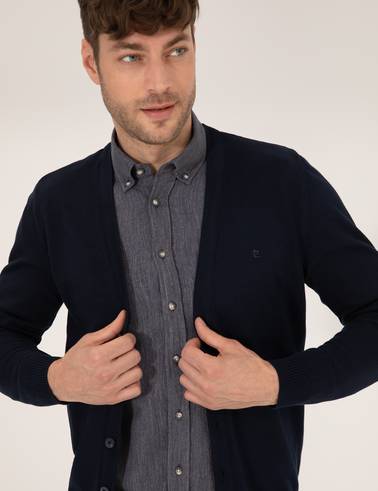 Lacivert Slim Fit Basic Düğmeli Triko Hırka