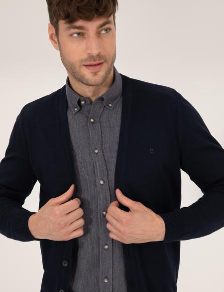 Lacivert Slim Fit Basic Düğmeli Triko Hırka - 50260806017