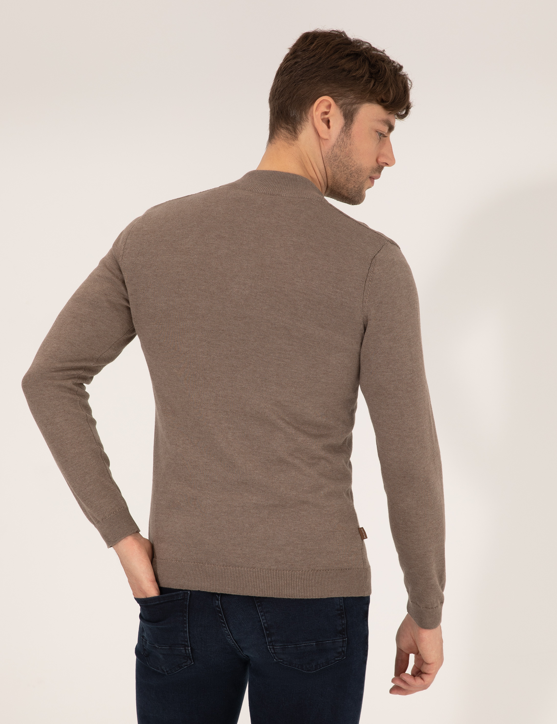 Vizon Melanj Slim Fit Yarım Balıkçı Yaka Triko Kazak