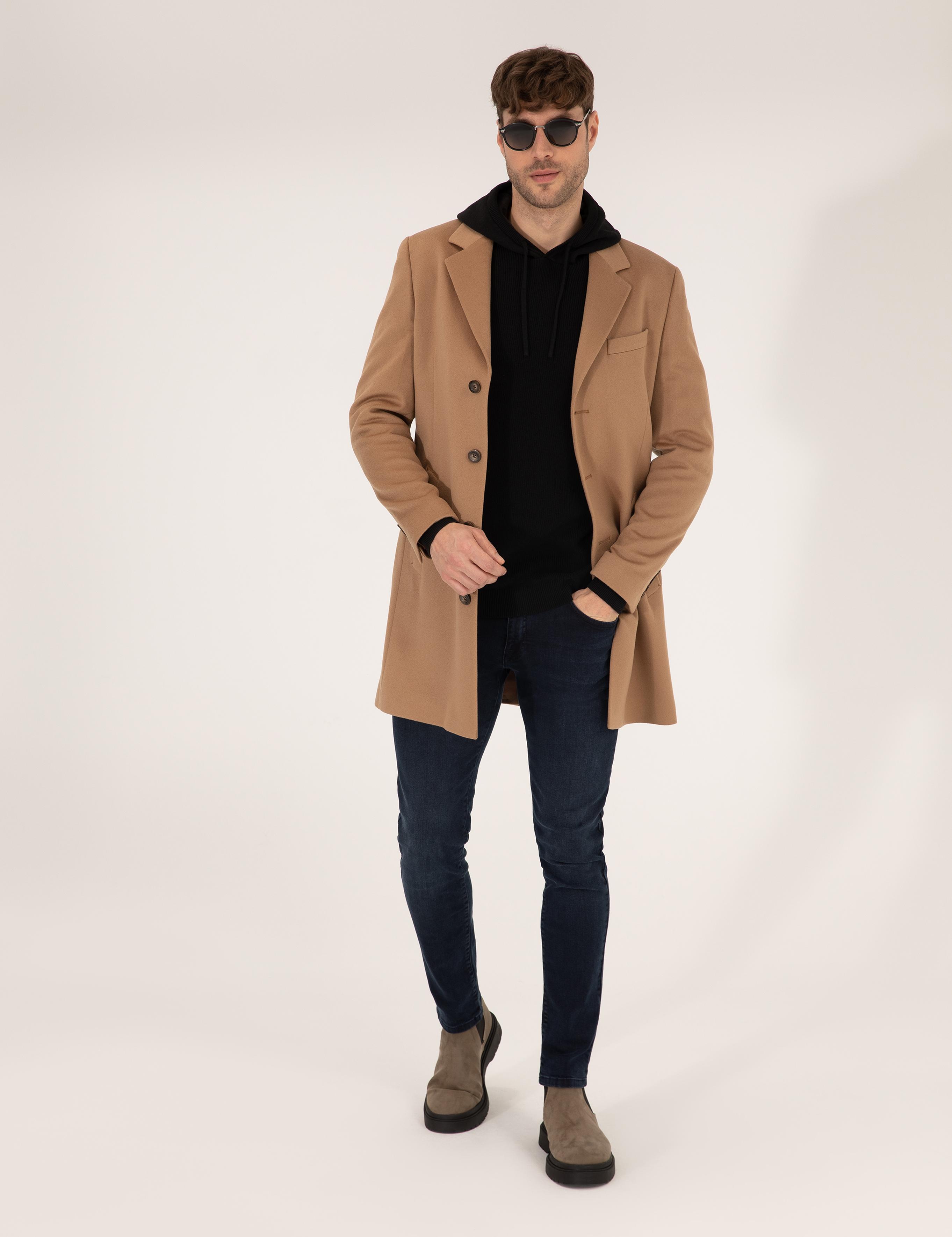 Camel Slim Fit Palto