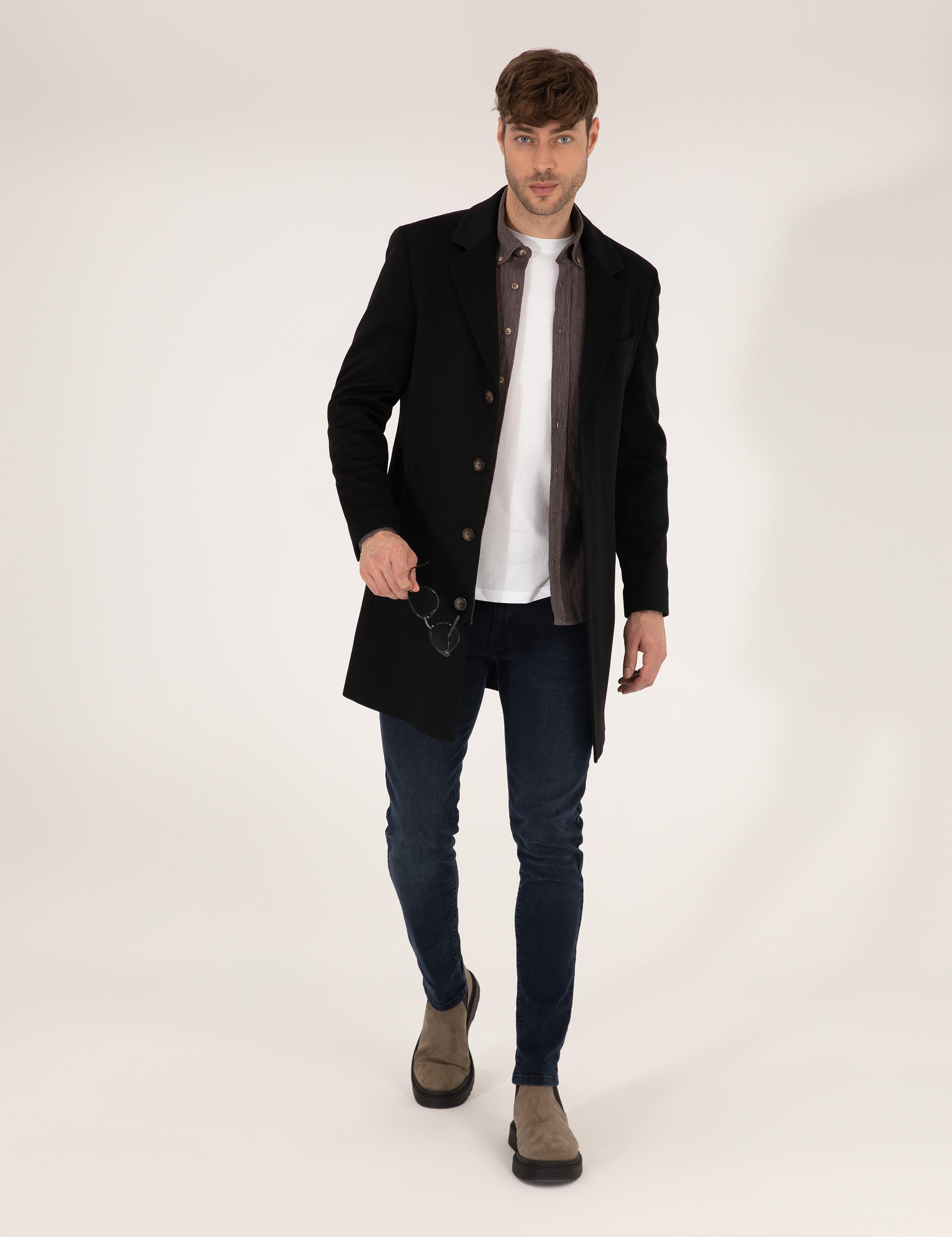 Siyah Slim Fit Palto