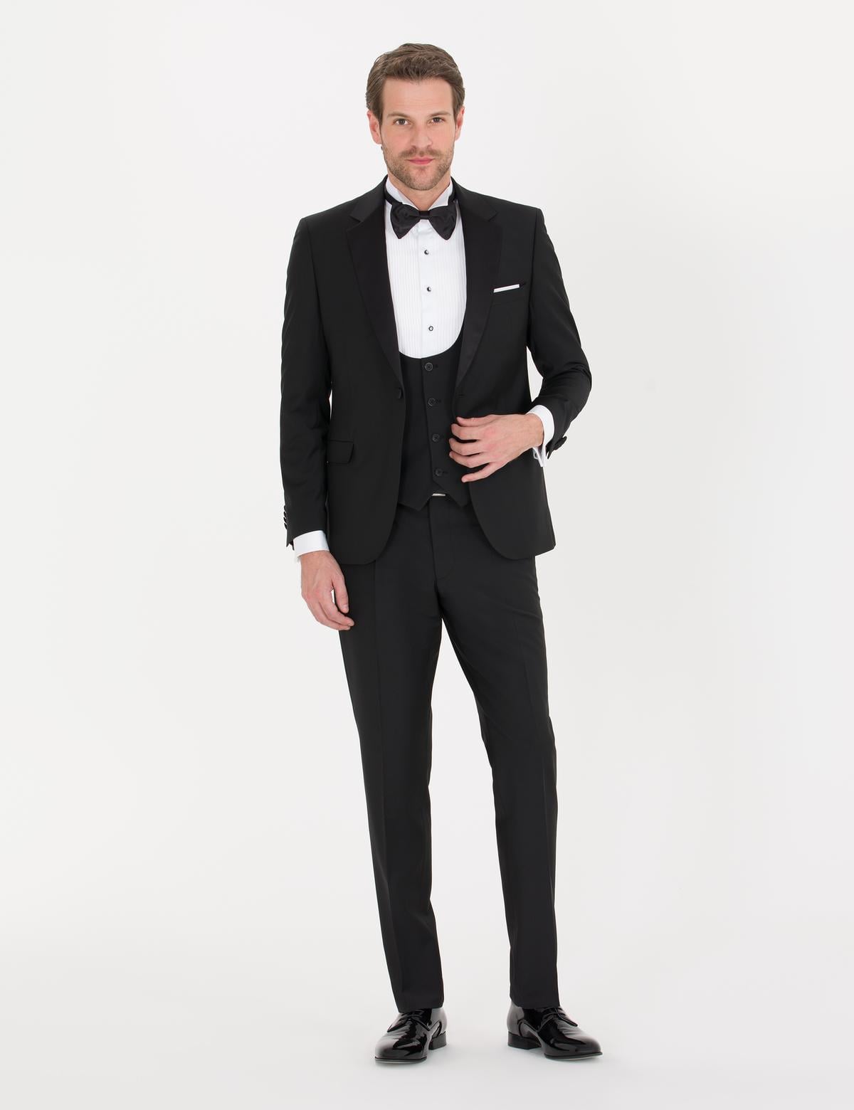 Siyah Slim Fit Smokin Damatlık