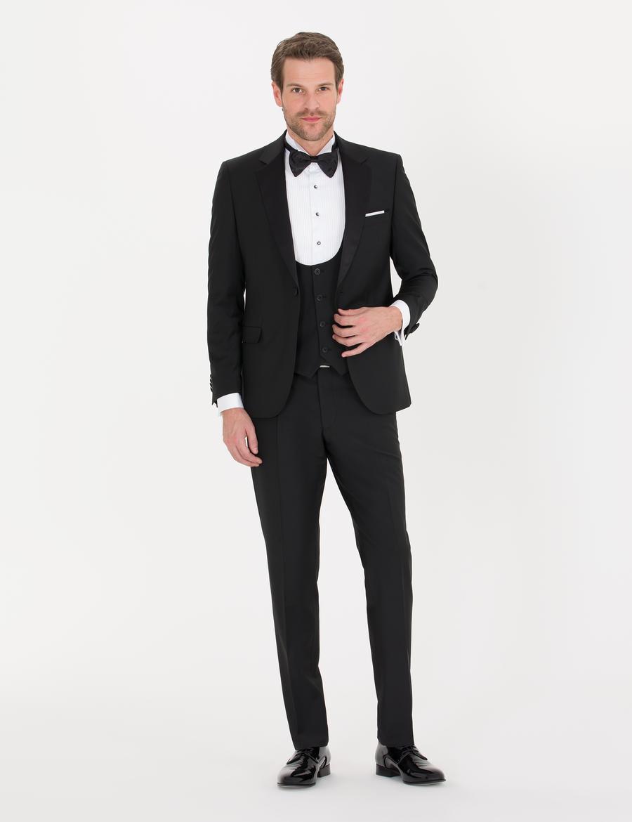 Siyah Slim Fit Smokin Damatlık