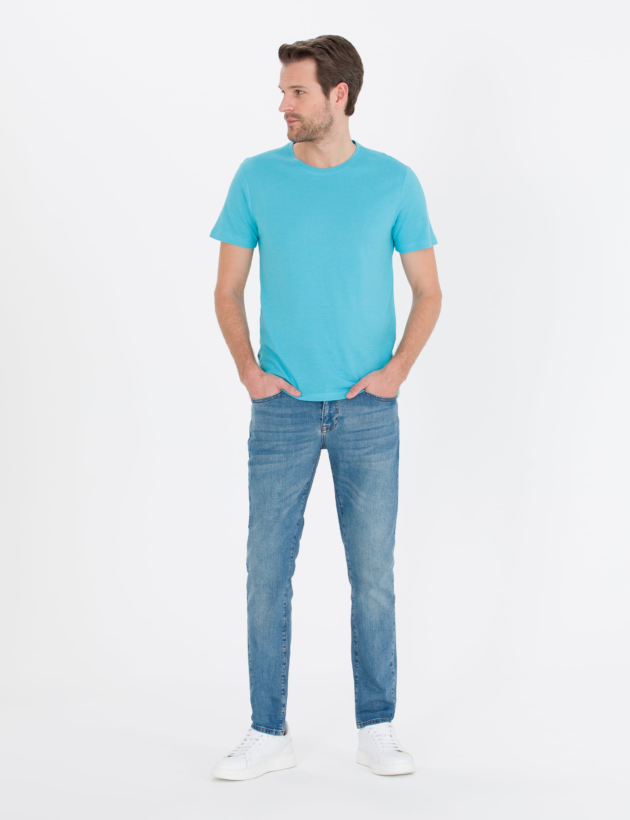 Mavi Slim Fit Basic Tişört - Image 4