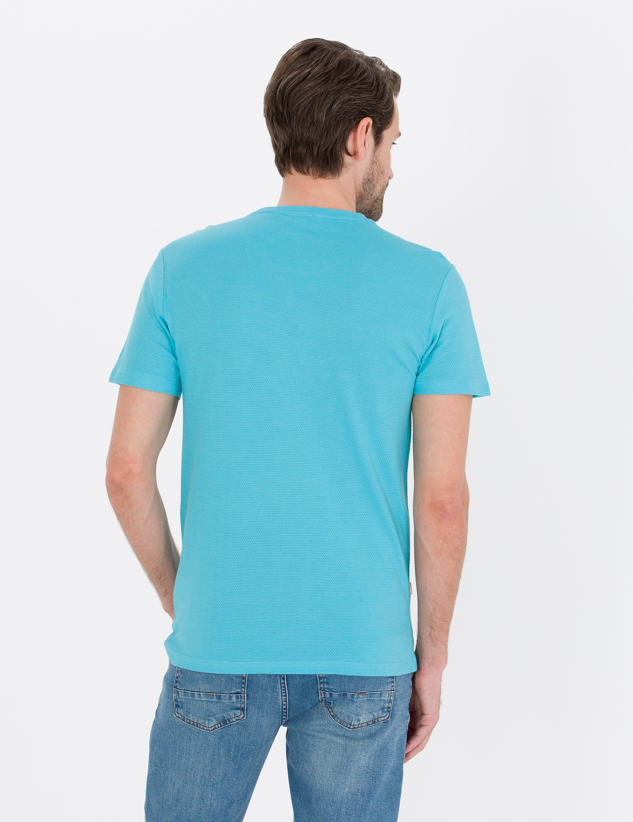 Pierre Cardin Mavi Slim Fit Bisiklet Yaka Basic Tişört görsel 5