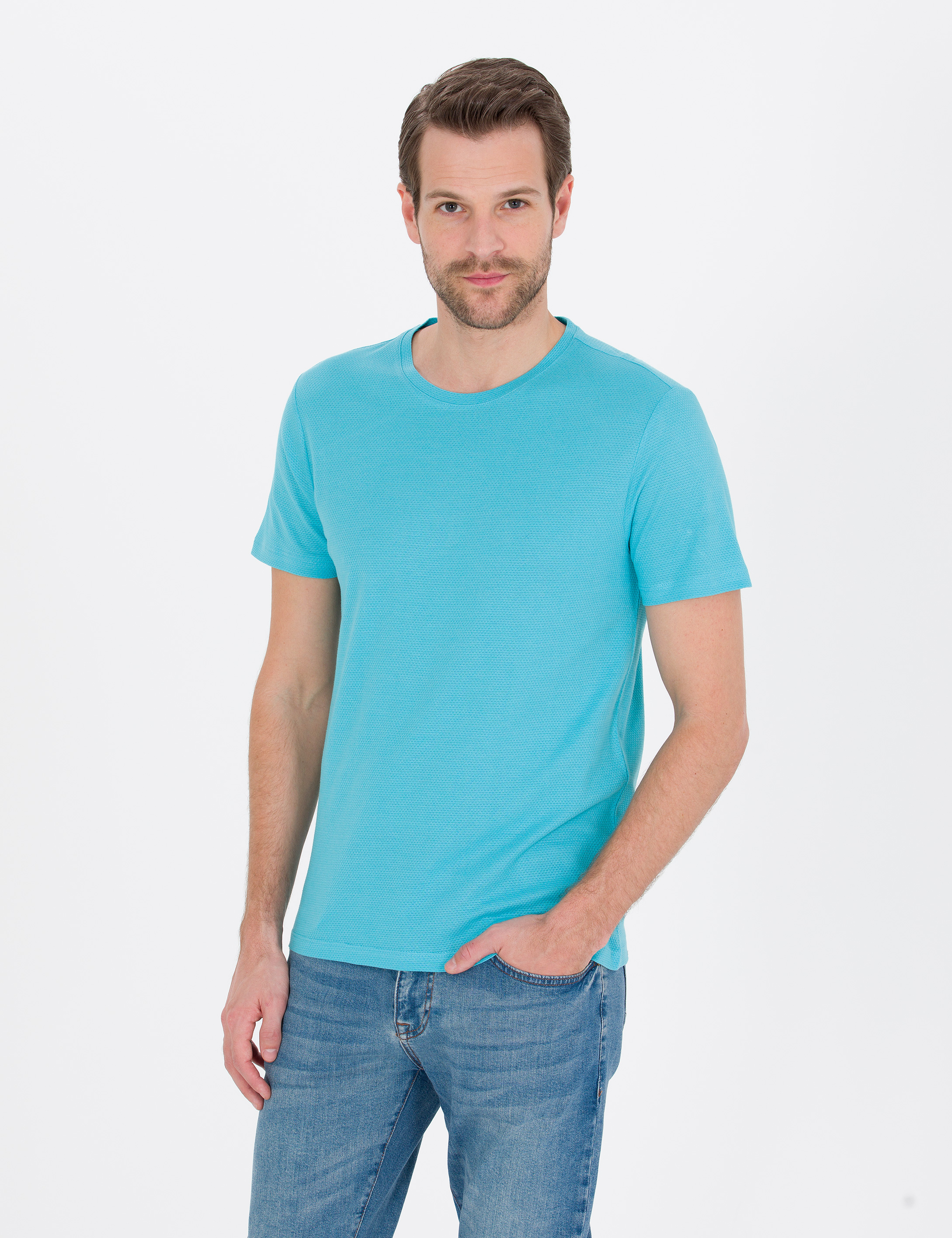 Pierre Cardin Mavi Slim Fit Bisiklet Yaka Basic Tişört görsel 3