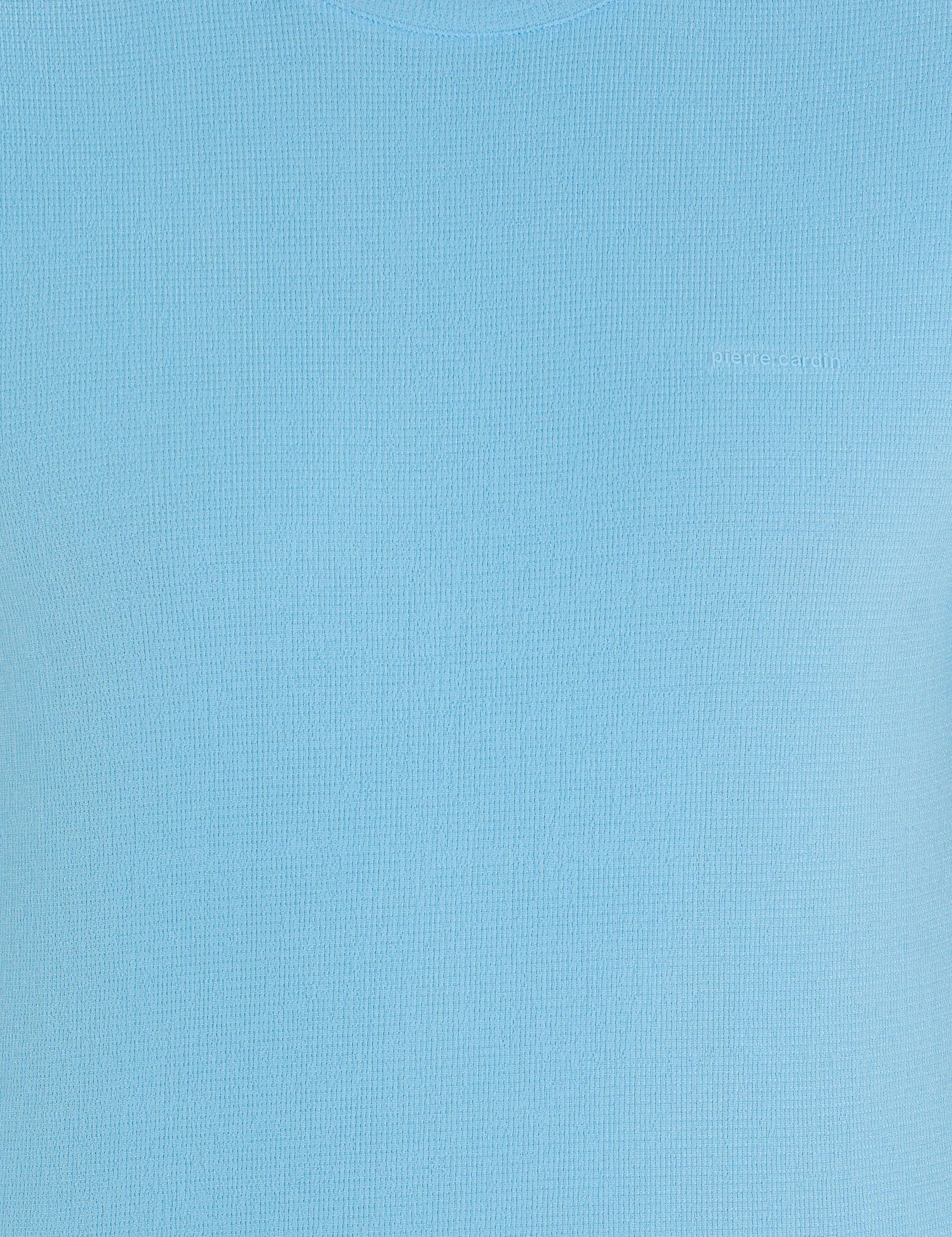 Açık Mavi Slim Fit Dokulu Bisiklet Yaka Tişört