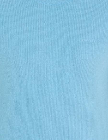 Açık Mavi Slim Fit Dokulu Bisiklet Yaka Tişört - 50267575053