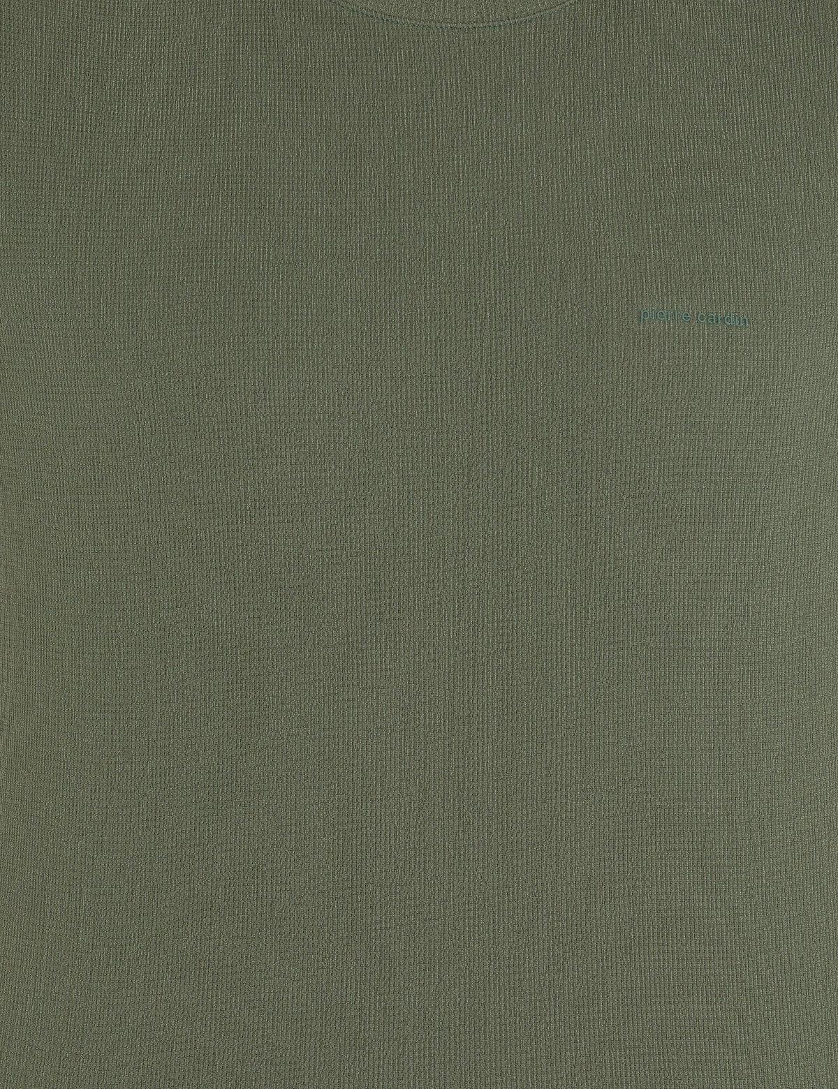 Haki Slim Fit Dokulu Bisiklet Yaka Tişört - 50267575073