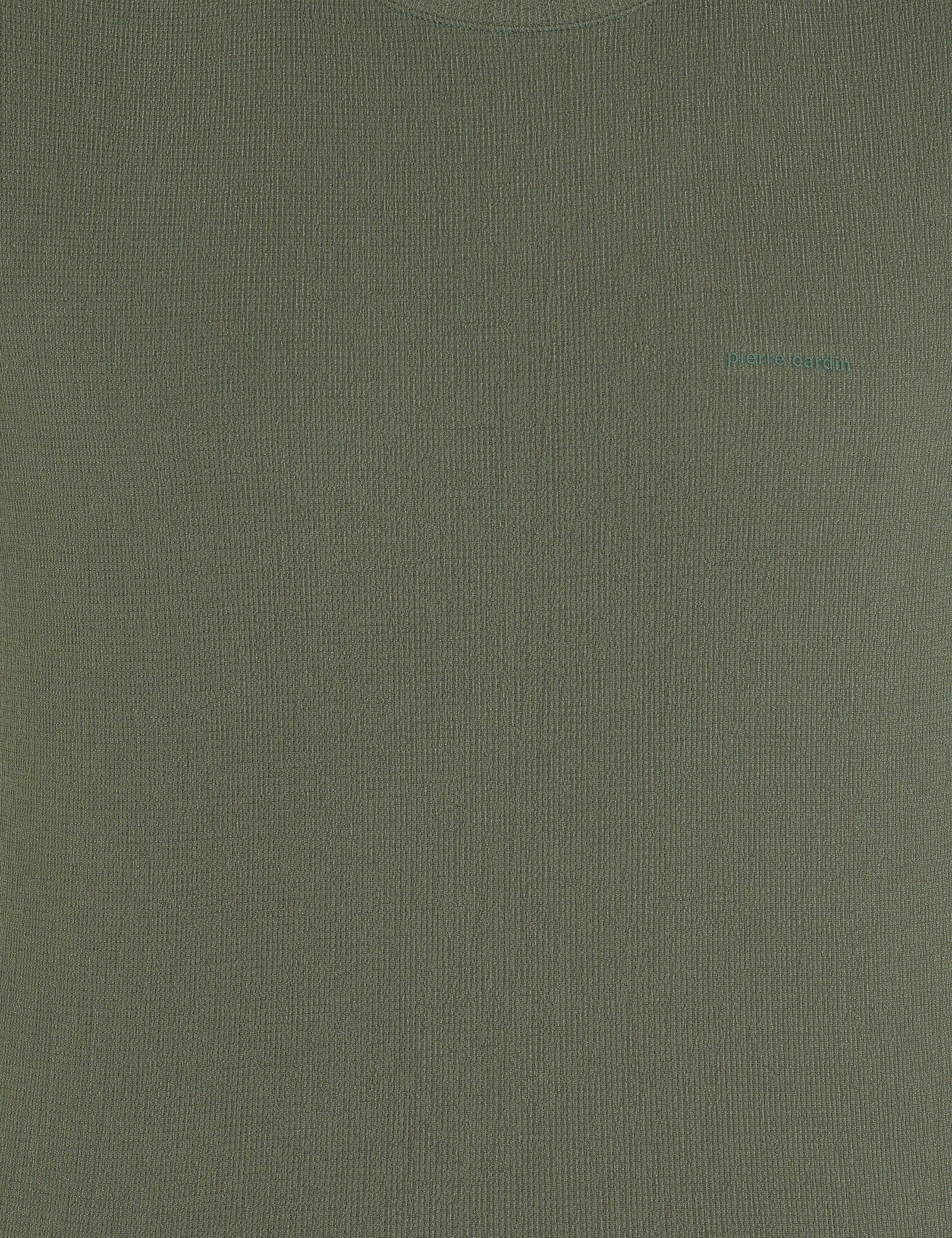 Haki Slim Fit Dokulu Bisiklet Yaka Tişört