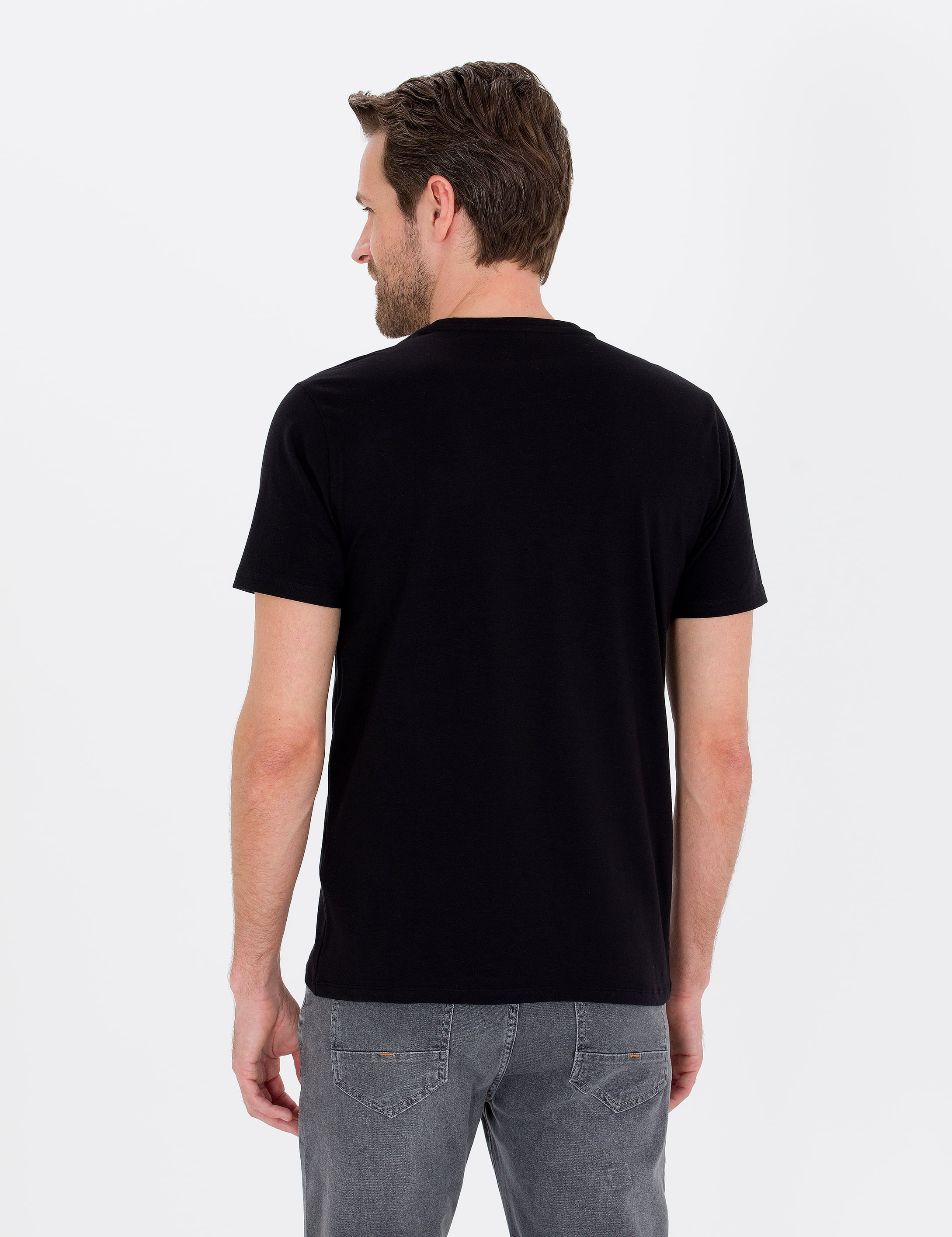 Siyah Slim Fit V Yaka Basic Tişört - Image 5