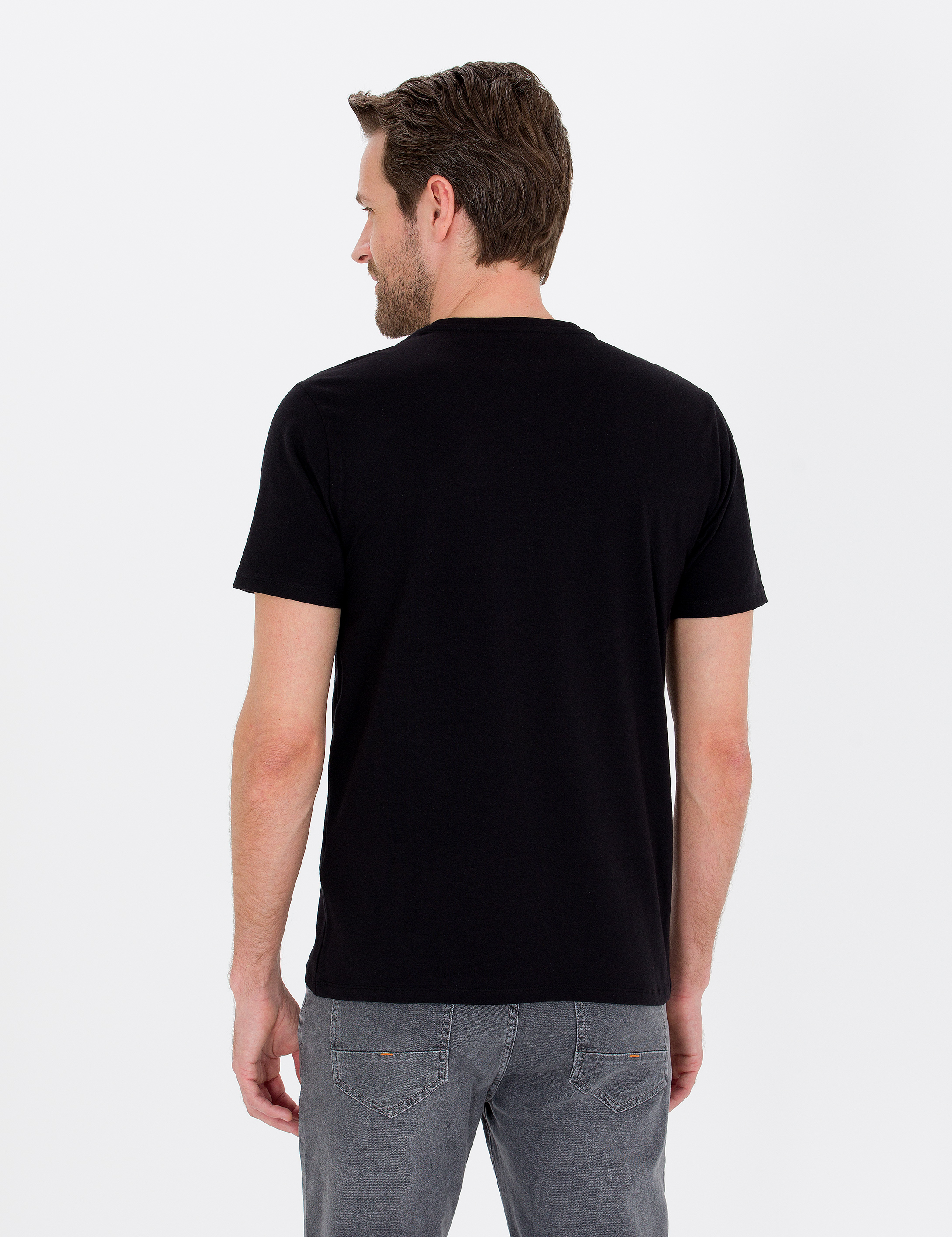 Siyah Slim Fit V Yaka Basic Tişört