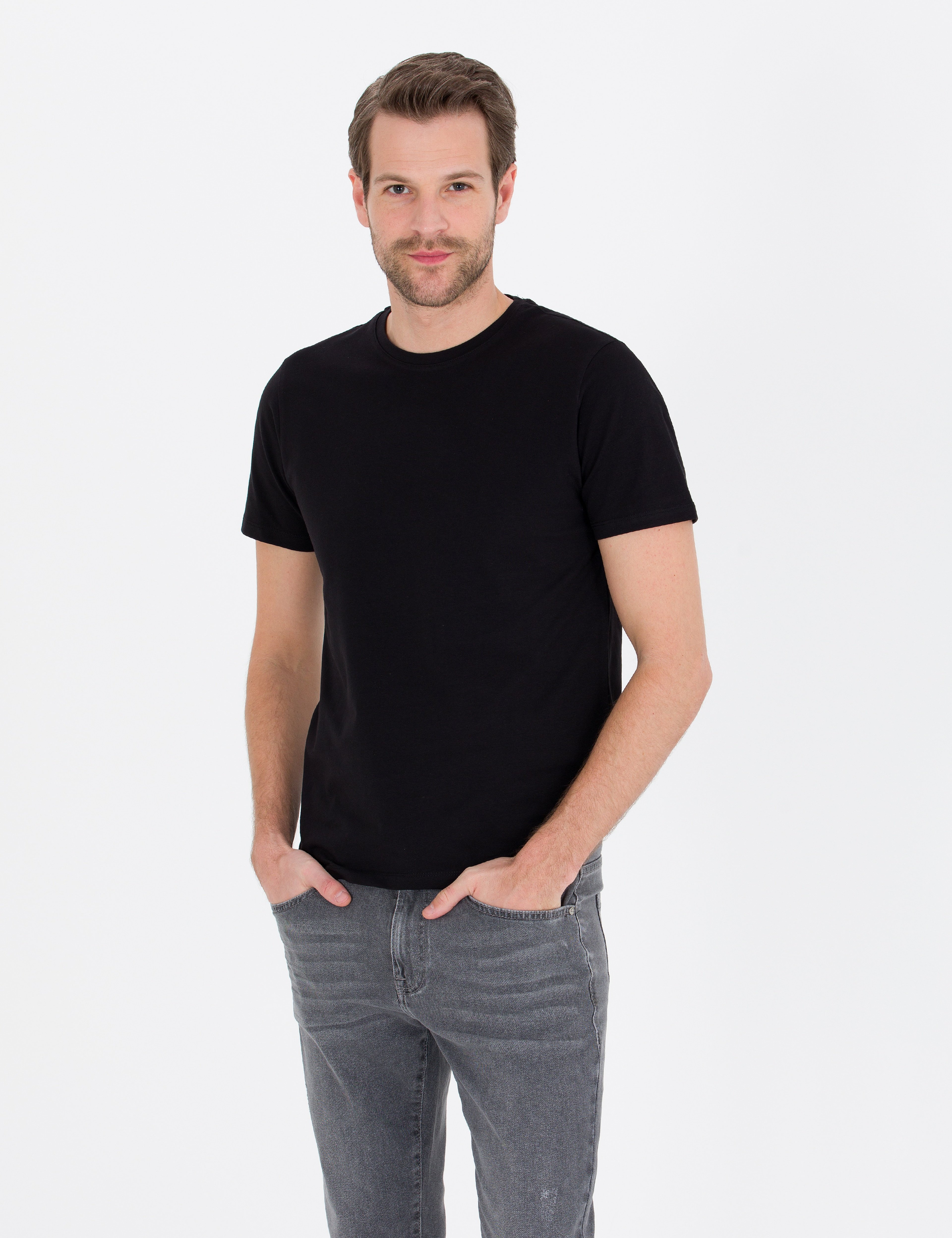 Siyah Slim Fit Basic T-shirt - Image 3