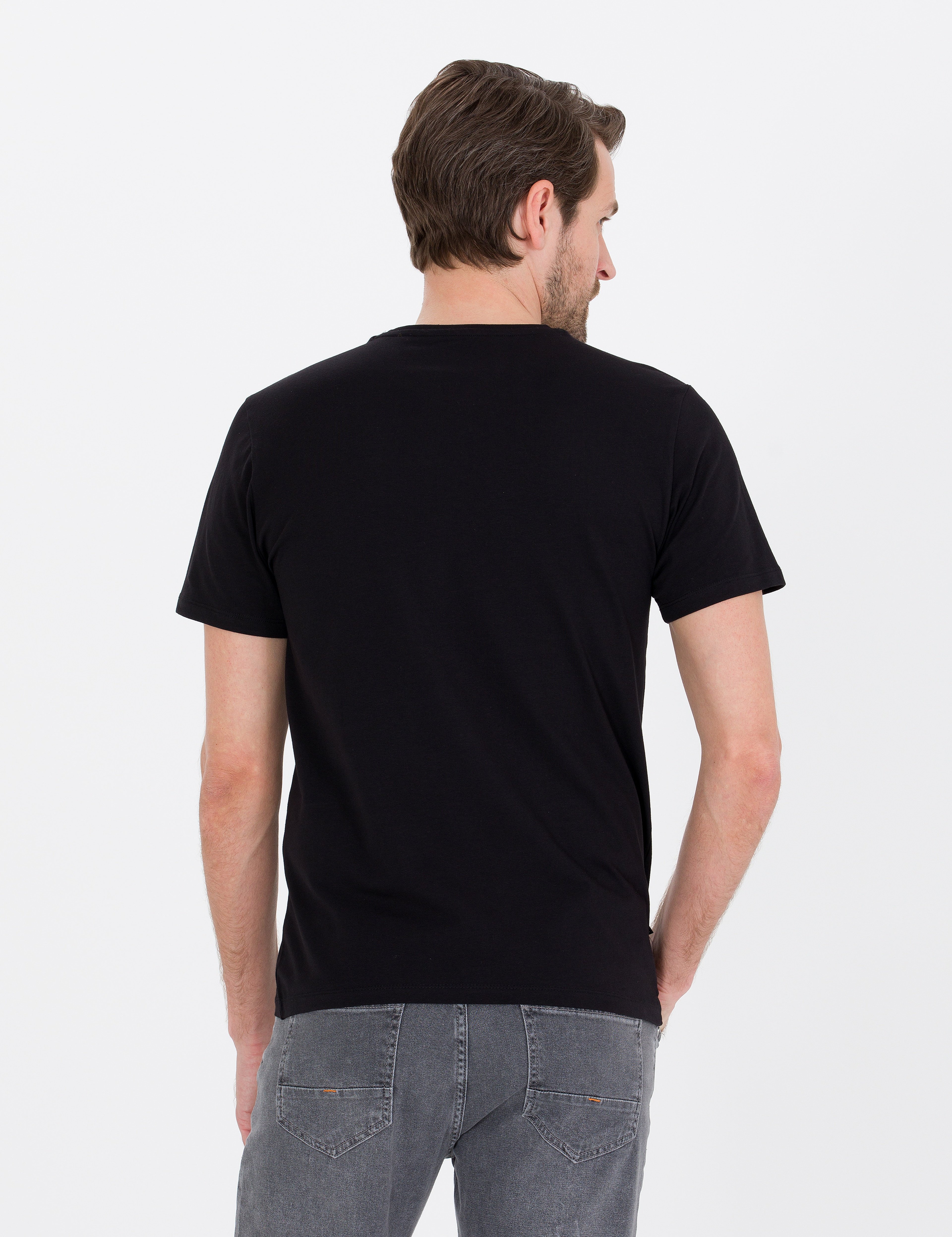 Siyah Slim Fit Basic T-shirt - Image 5