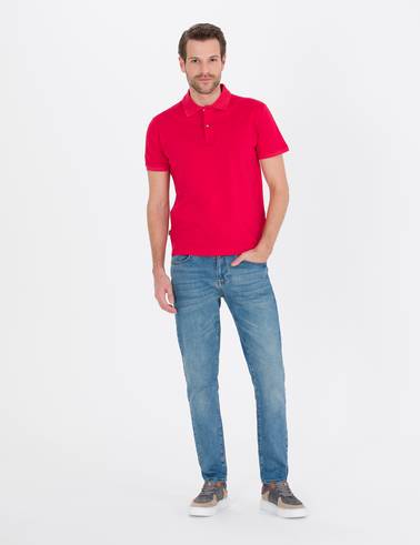 Kırmızı Slim Fit Polo Yaka Merserize Tişört