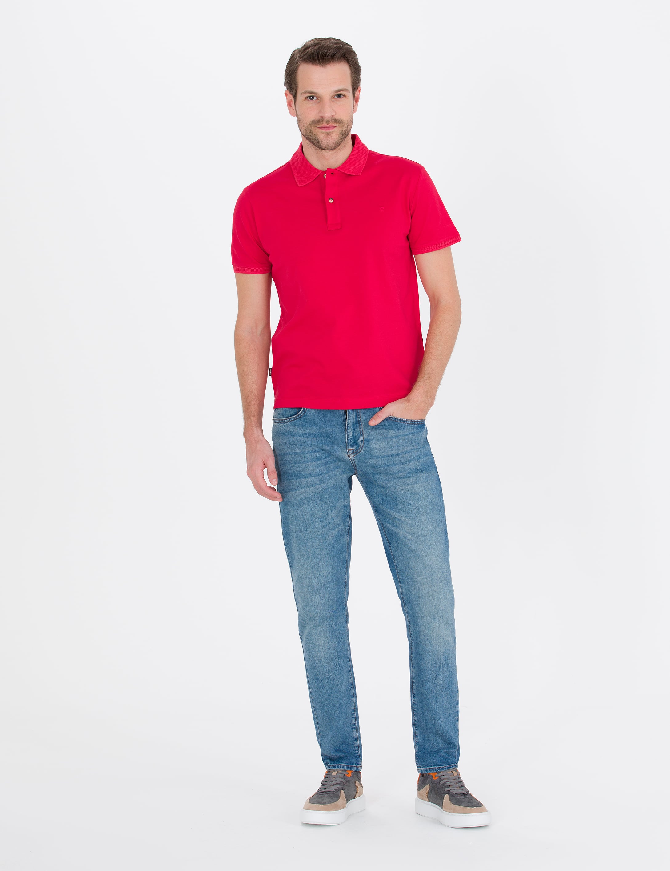 Kırmızı Slim Fit Polo Yaka Merserize Tişört - Image 4