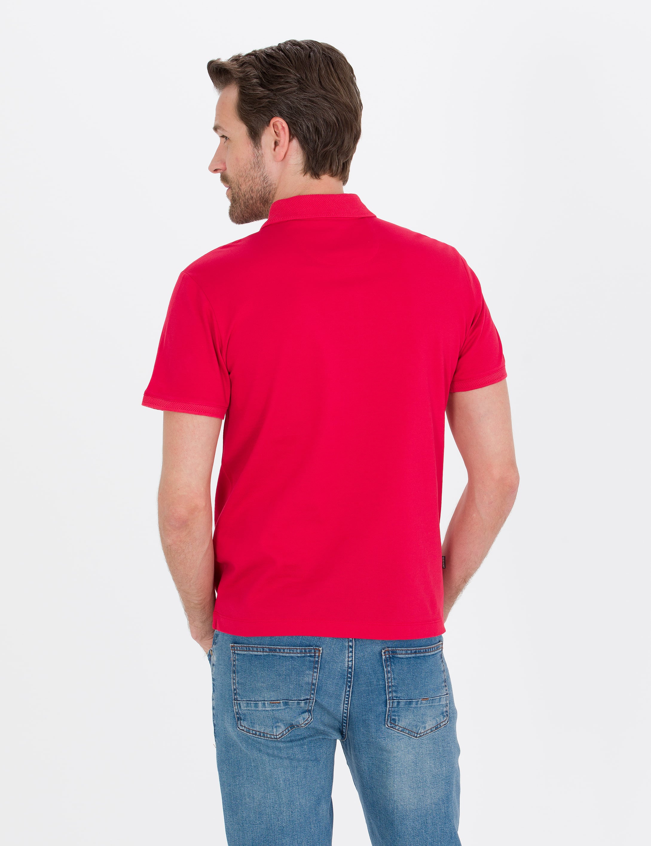 Kırmızı Slim Fit Polo Yaka Merserize Tişört - Image 5
