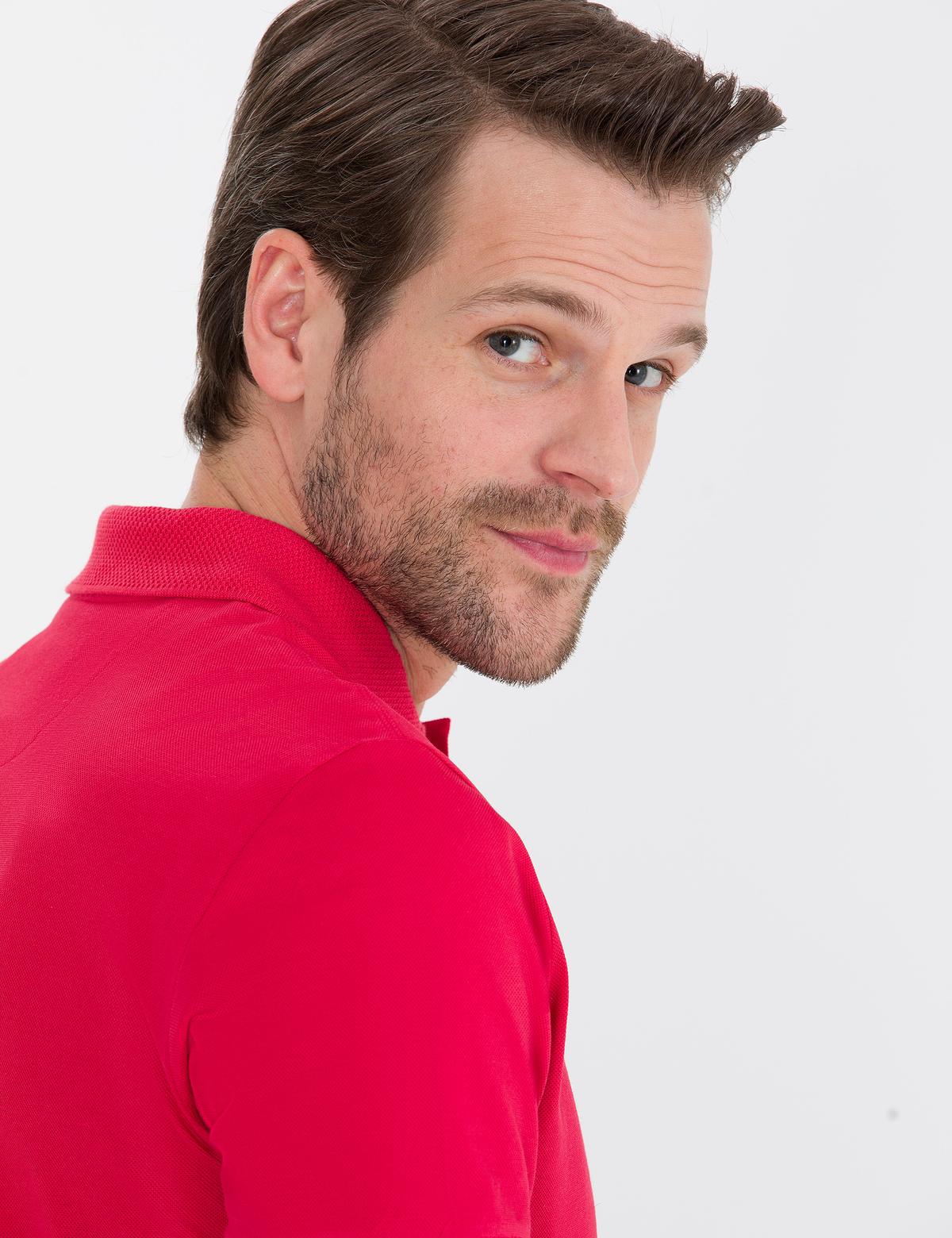 Kırmızı Slim Fit Polo Yaka Merserize Tişört - 50262665139