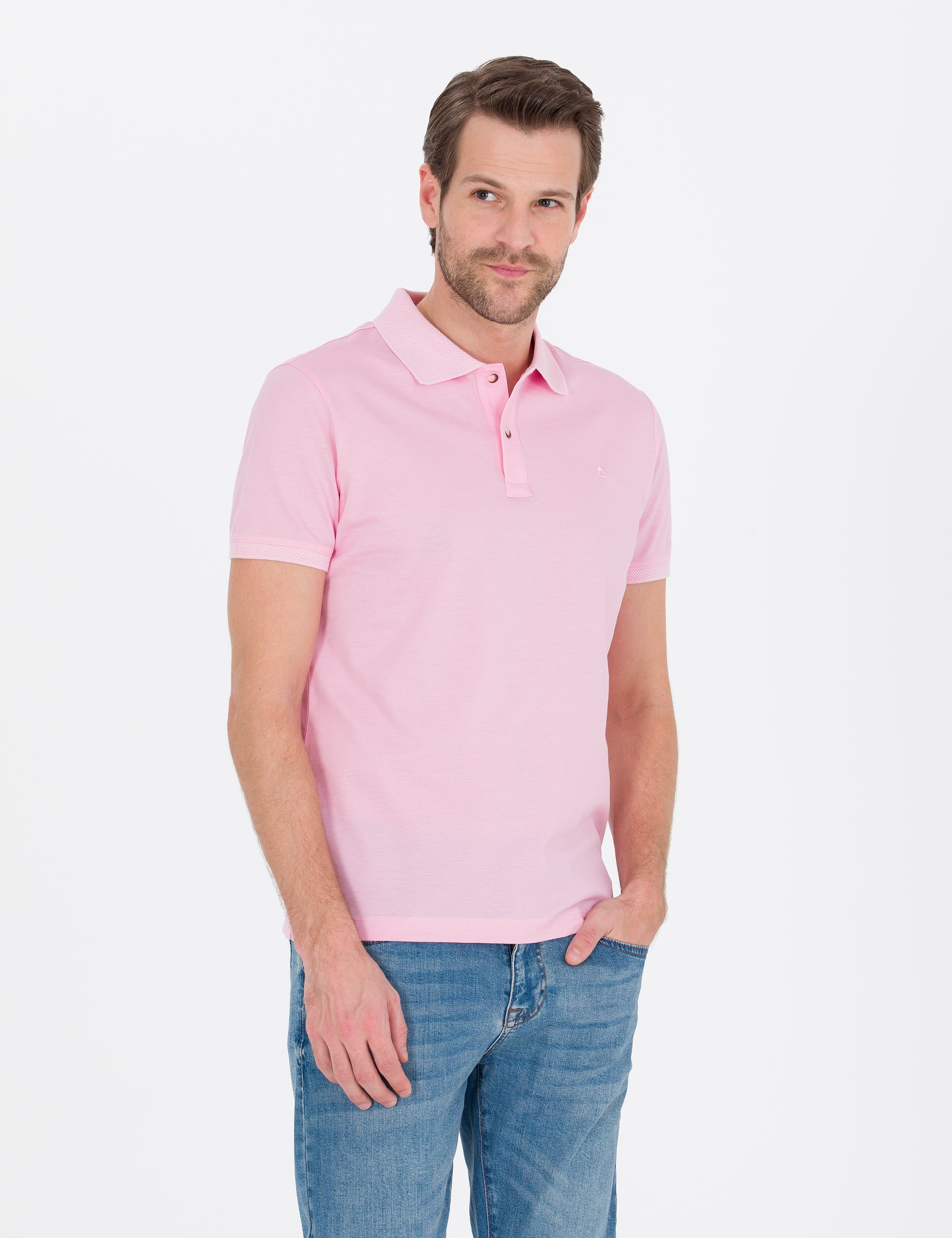 Pierre Cardin Pembe Slim Fit Düğmeli Polo Yaka Merserize Basic Tişört görsel 3