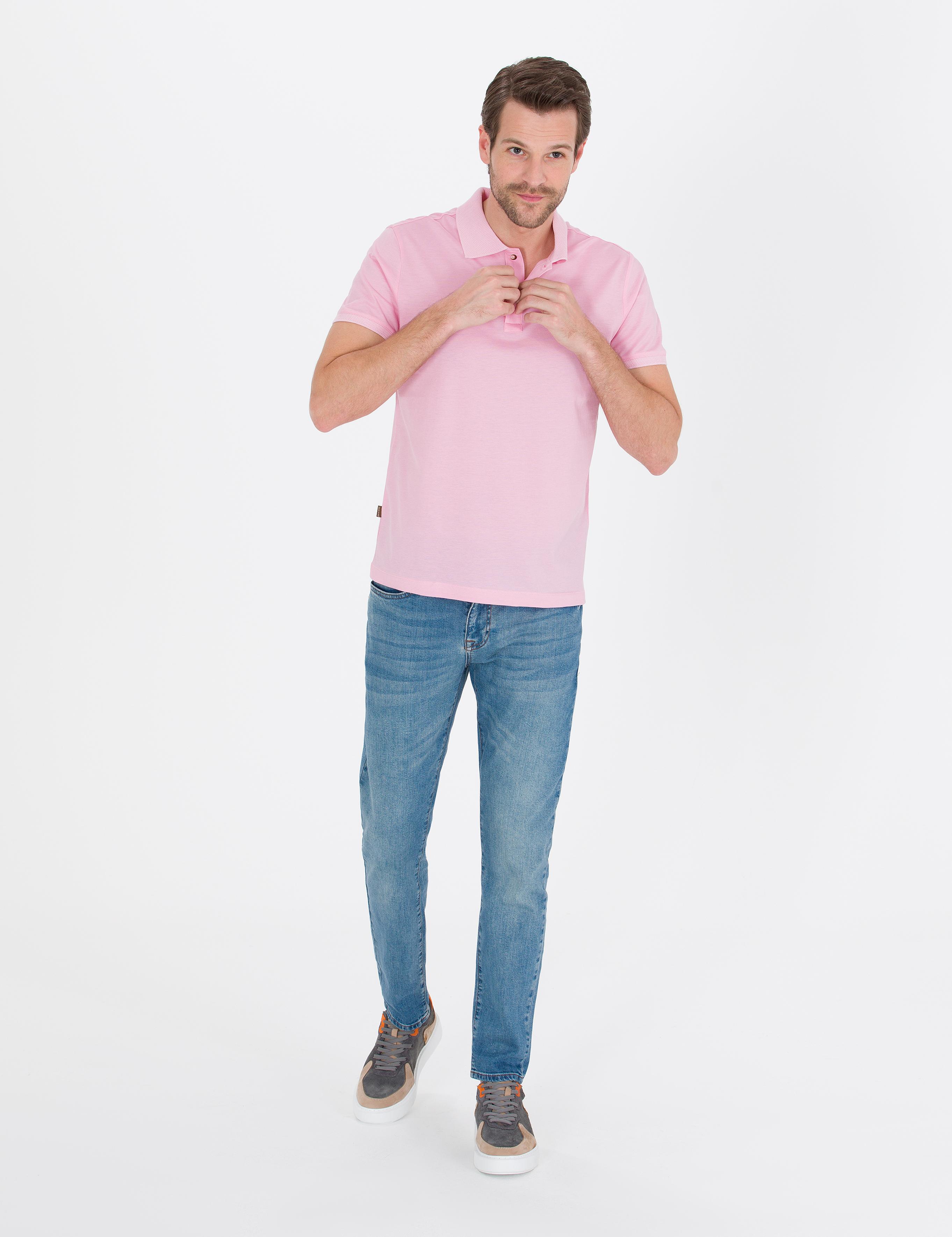 Pembe Slim Fit Polo Yaka Merserize Tişört