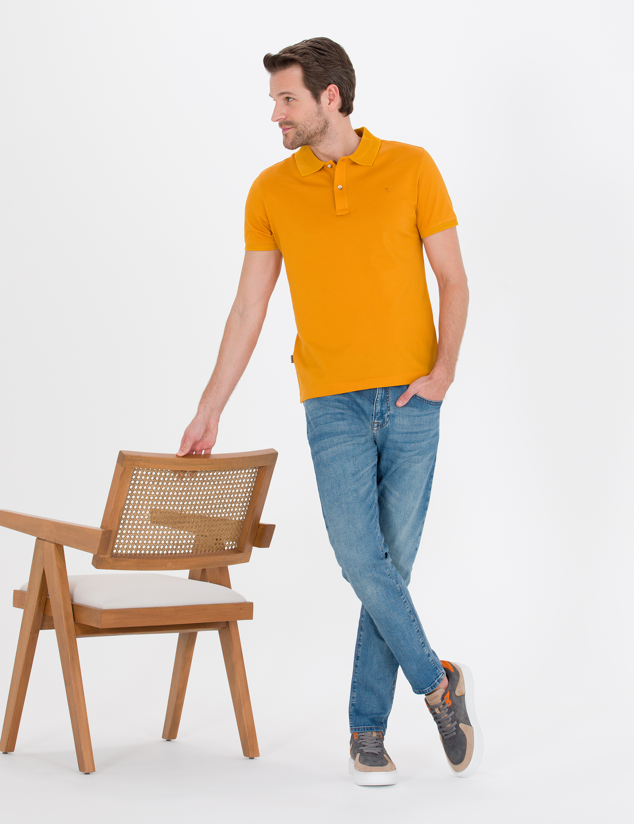 Pierre Cardin Safran Slim Fit %100 Pamuk Düğmeli Polo Yaka Merserize Basic Tişört görsel 4