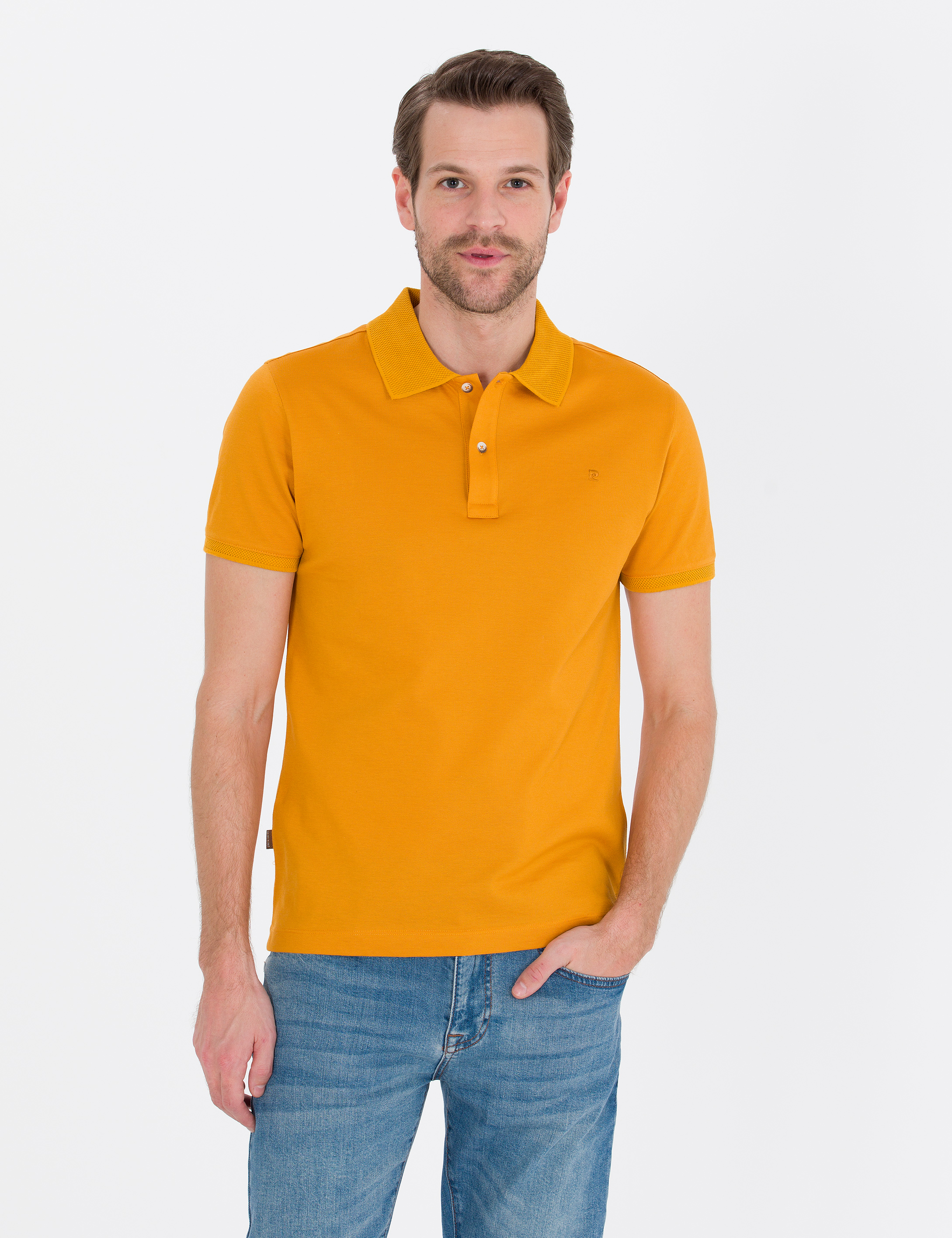 Pierre Cardin Safran Slim Fit %100 Pamuk Düğmeli Polo Yaka Merserize Basic Tişört görsel 3