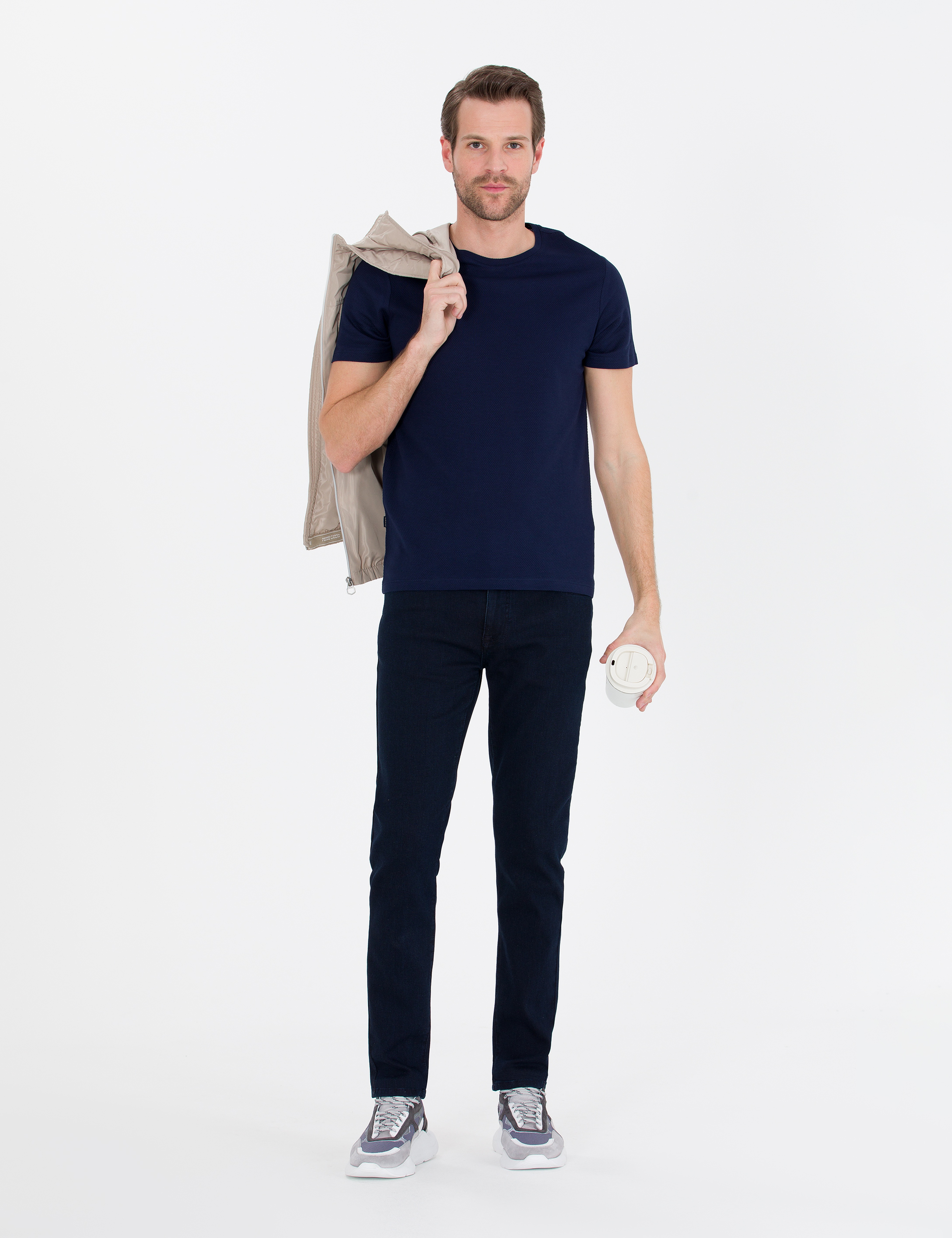 Lacivert Slim Fit Bisiklet Yaka Basic Tişört - Image 4