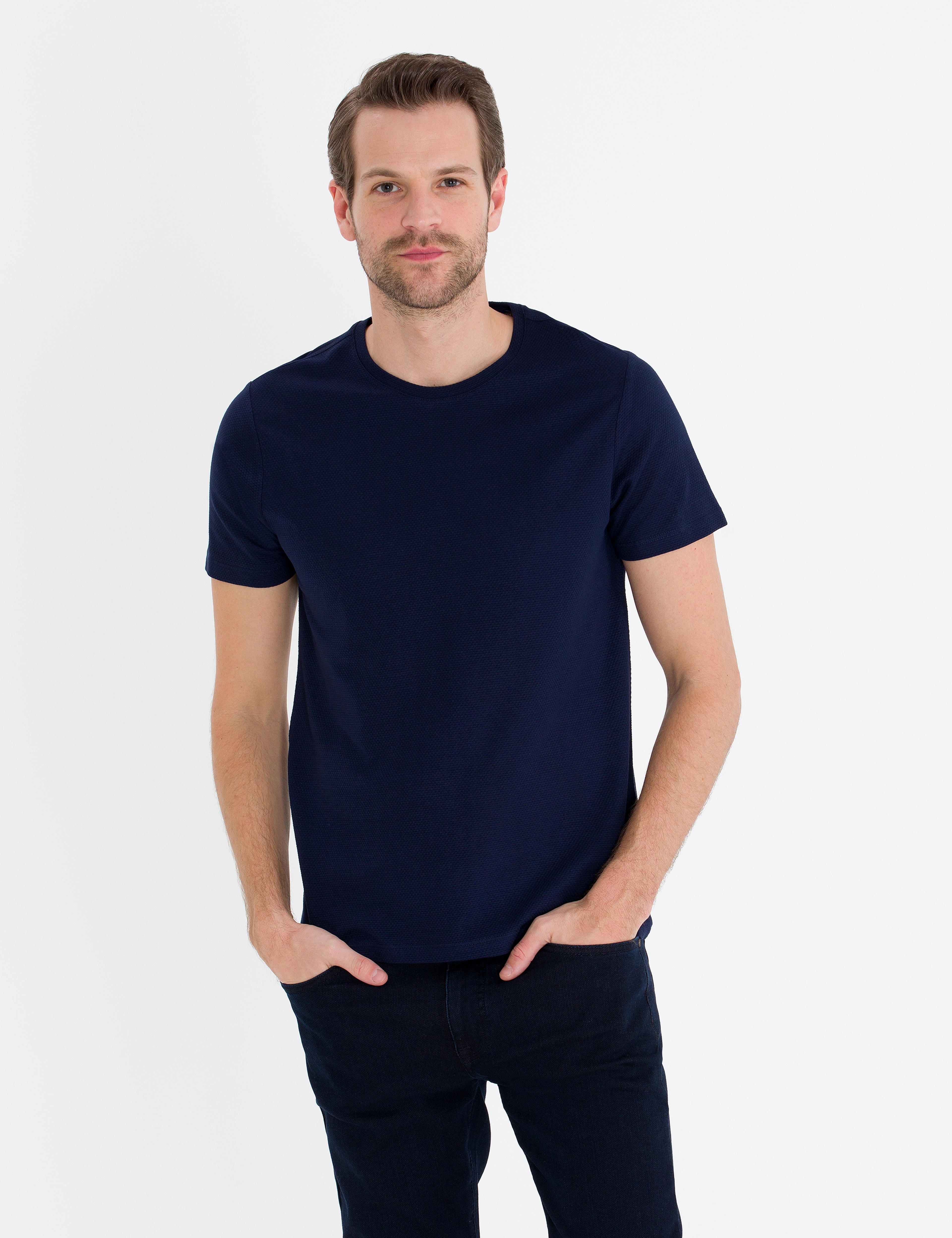 Lacivert Slim Fit Bisiklet Yaka Basic Tişört