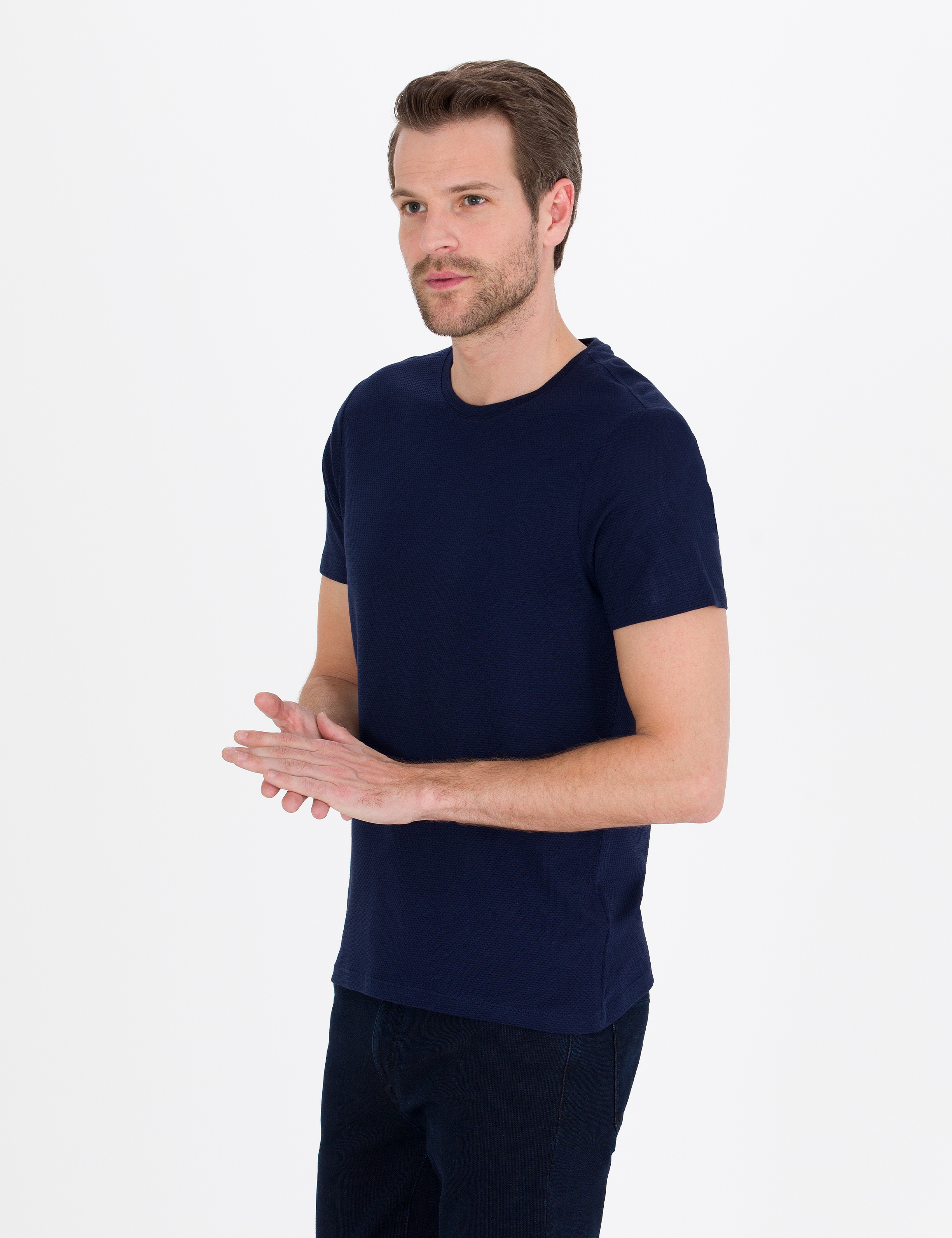 Lacivert Slim Fit Bisiklet Yaka Basic Tişört