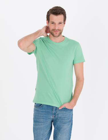 Açık Yeşil Slim Fit Bisiklet Yaka Basic Tişört