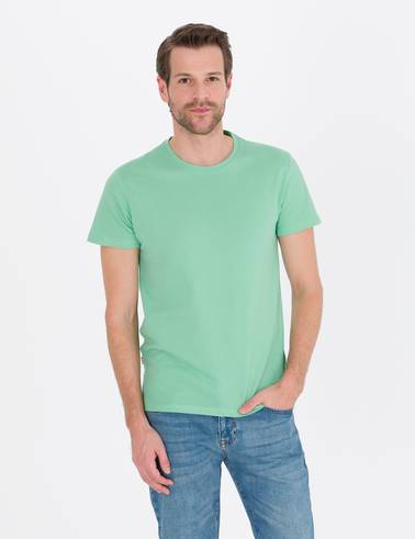 Açık Yeşil Slim Fit Bisiklet Yaka Basic Tişört