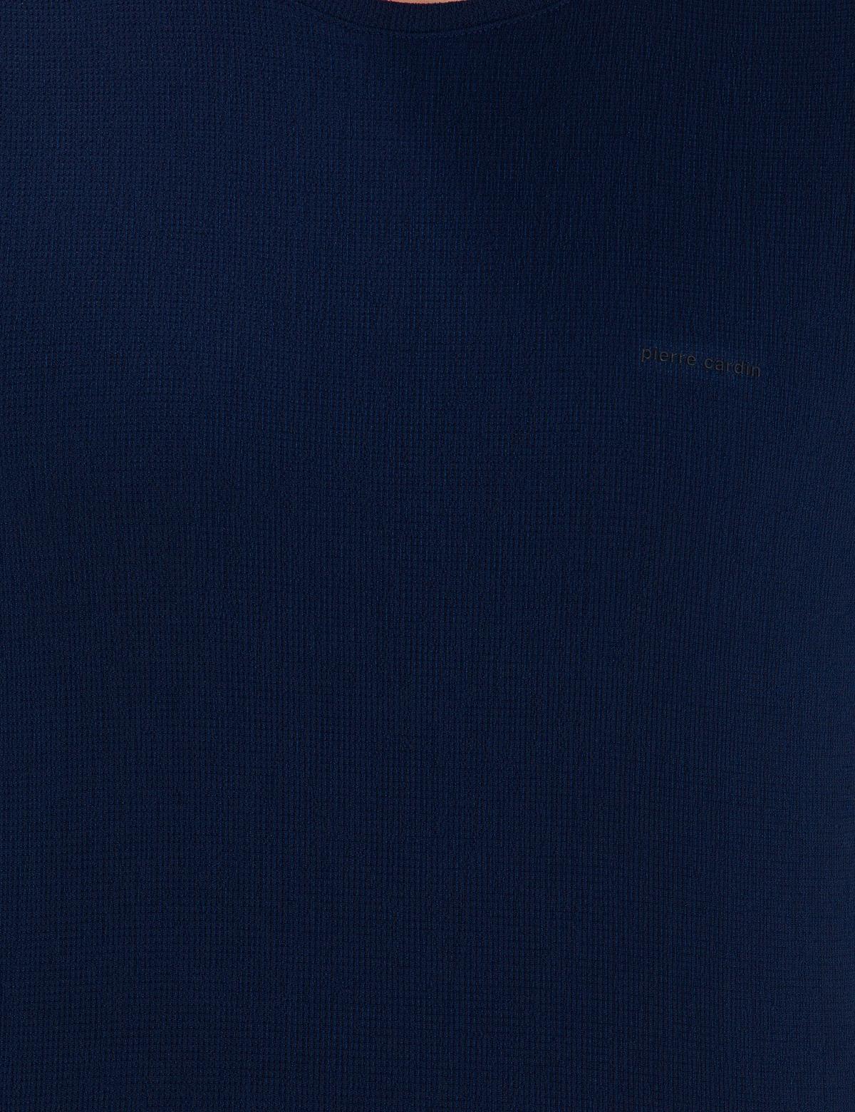 Lacivert Slim Fit Dokulu Bisiklet Yaka Tişört - 50267575083