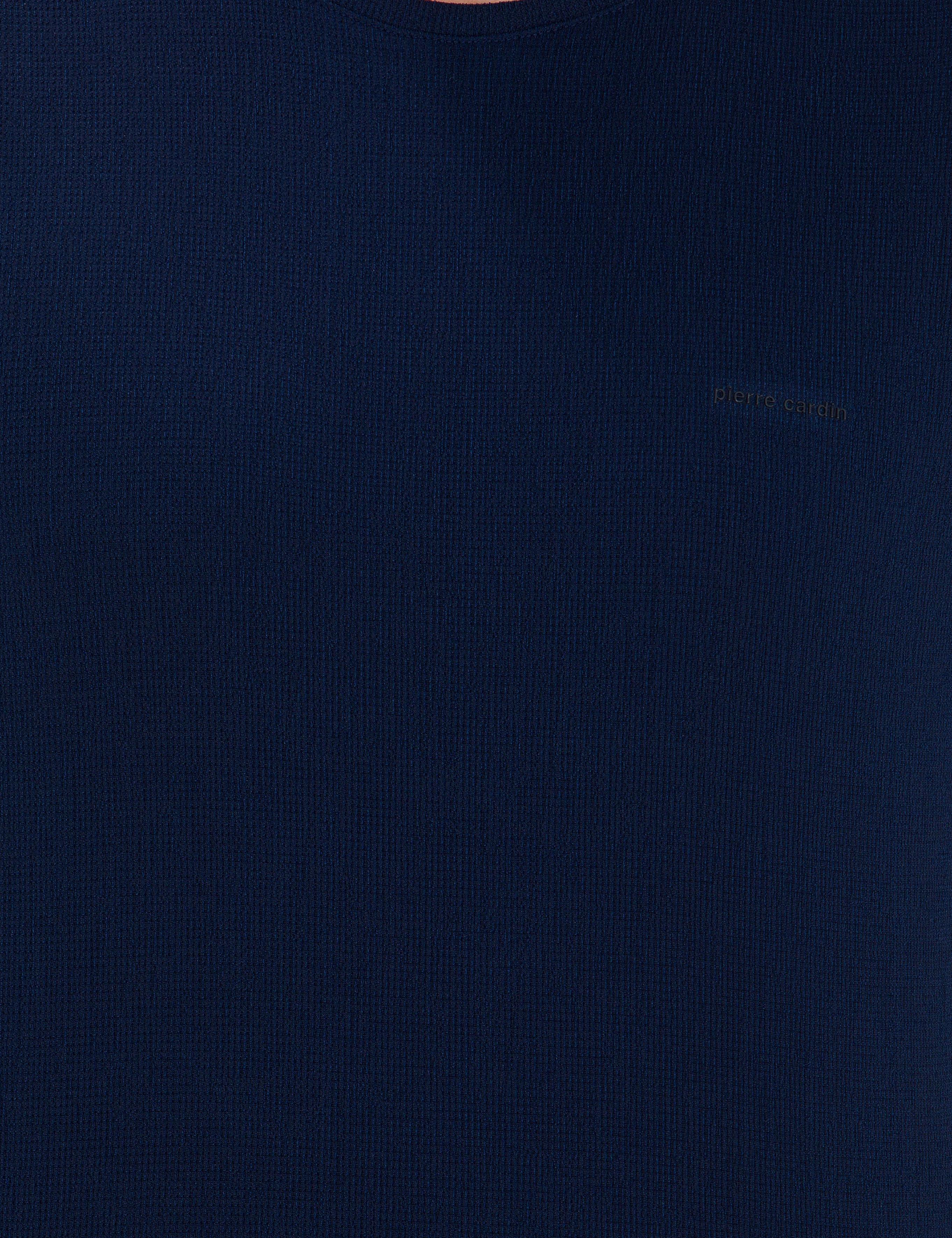 Lacivert Slim Fit Dokulu Bisiklet Yaka Tişört